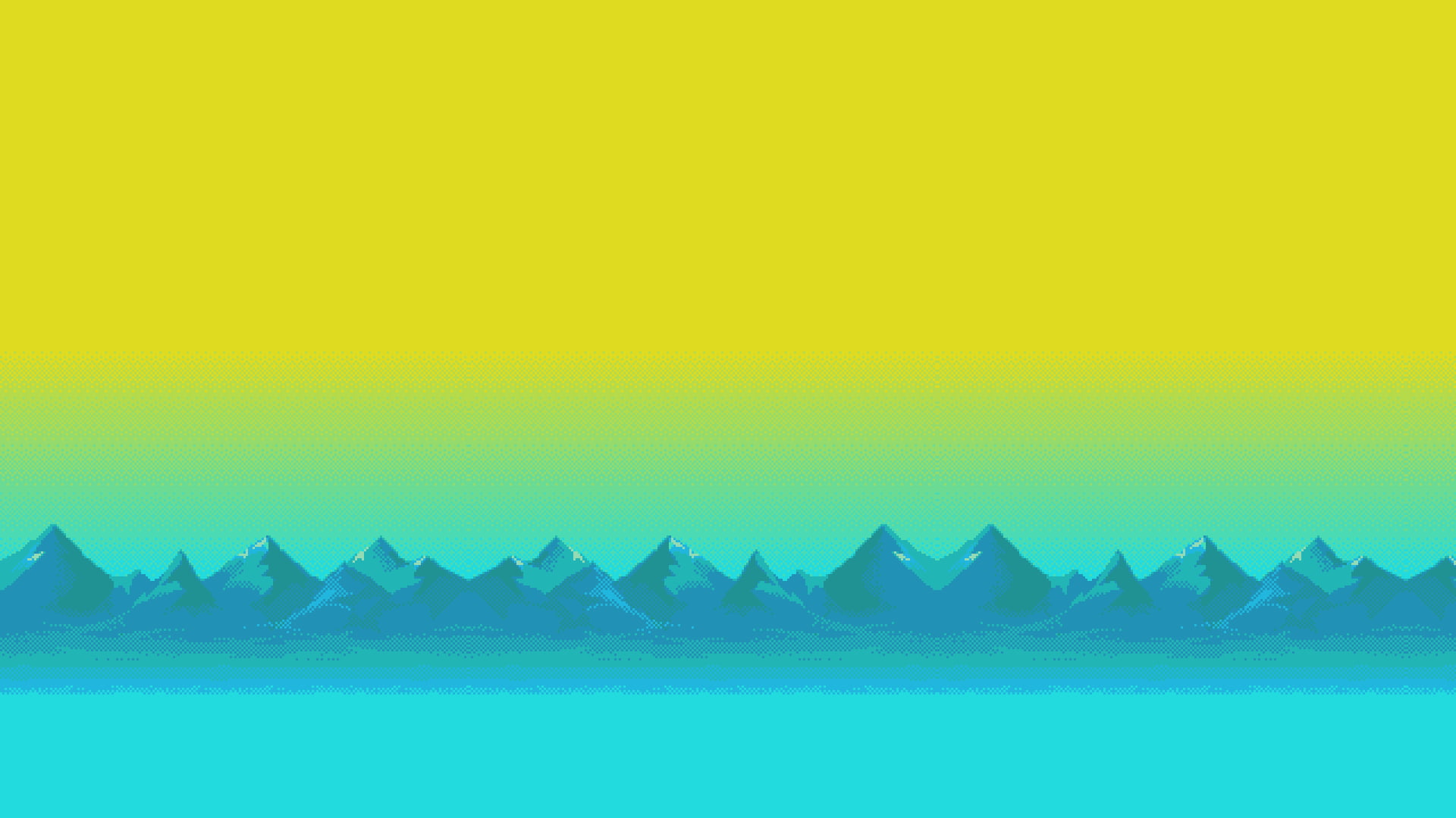 field of mountains illustration, pixel art, water, copy space