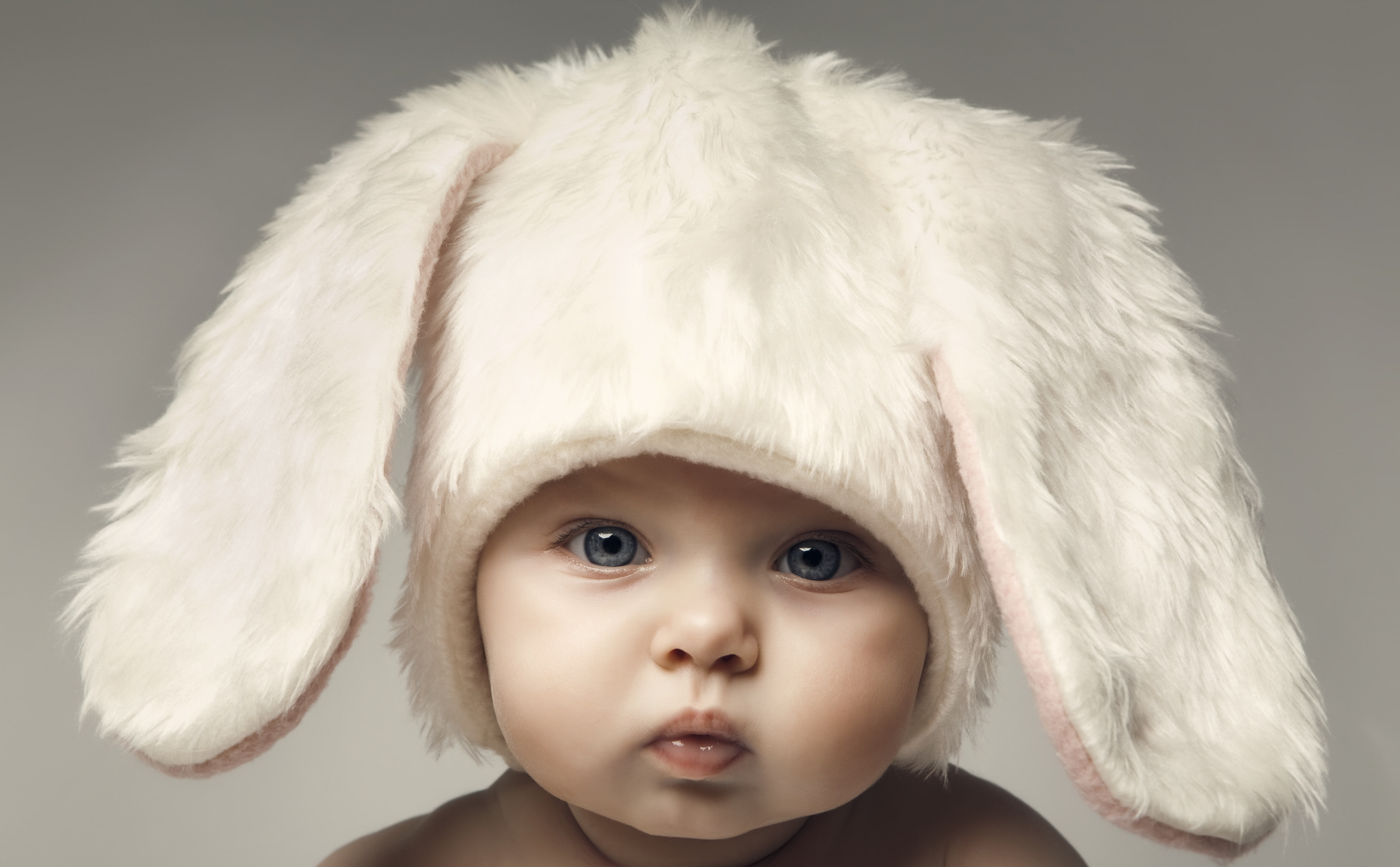 Cutest Child In The World, white fur rabbit hat, Baby, Bunny