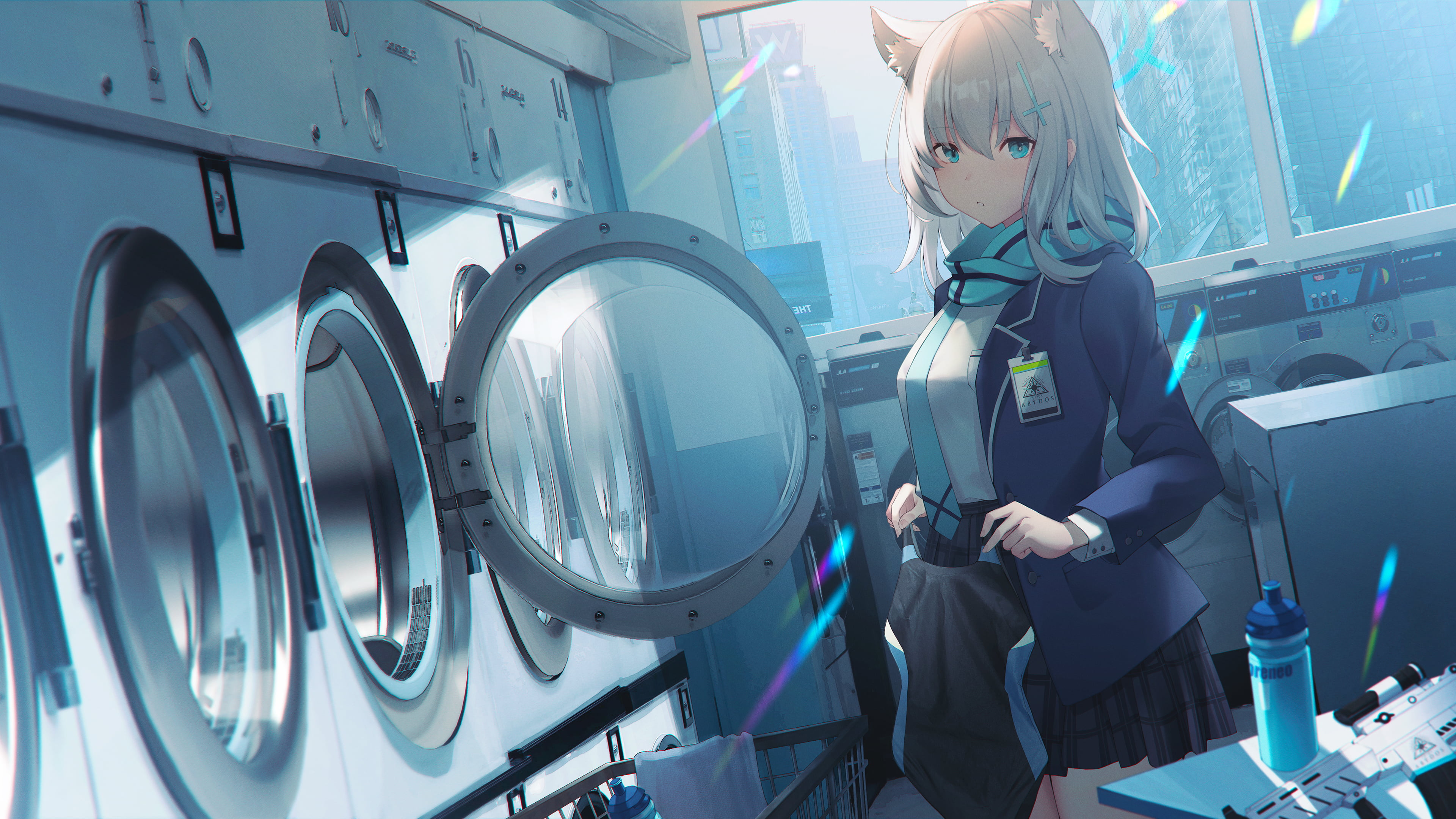 Blue Archive, Shiroko (Blue Archive), washing machine, animal ears