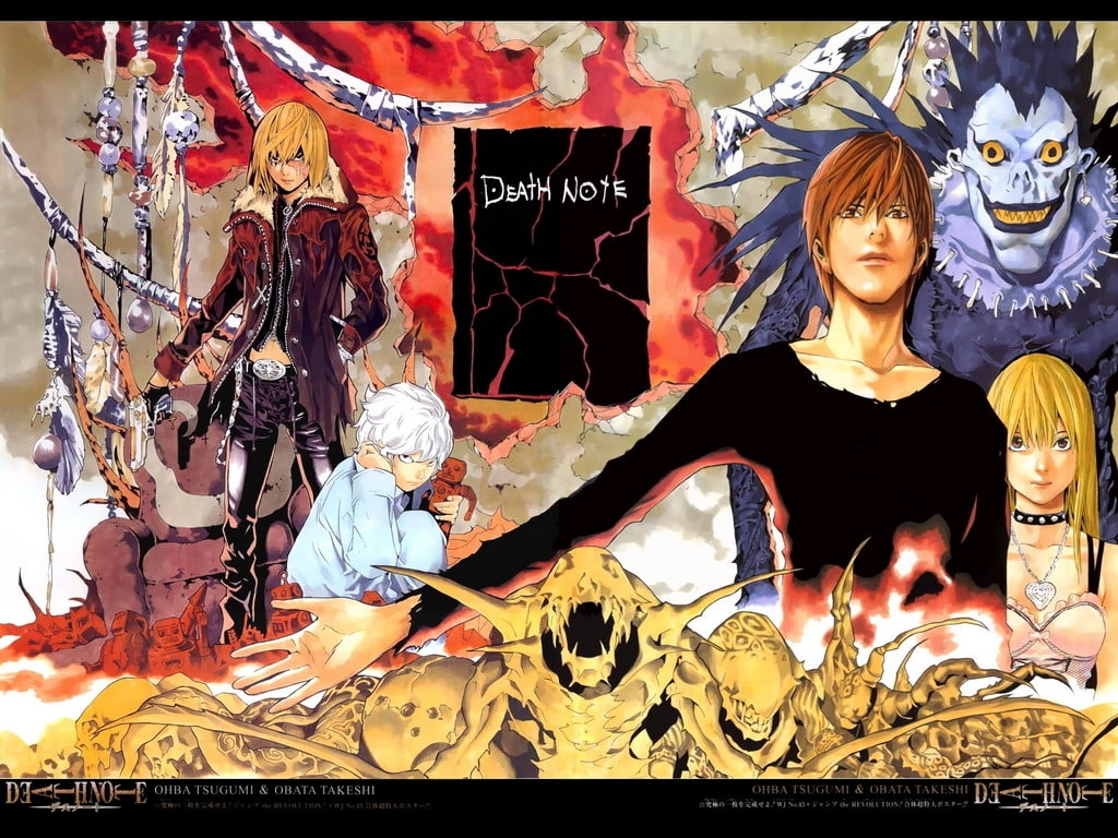 death note ryuk yagami light amane misa 1024x768  Anime Death Note HD Art
