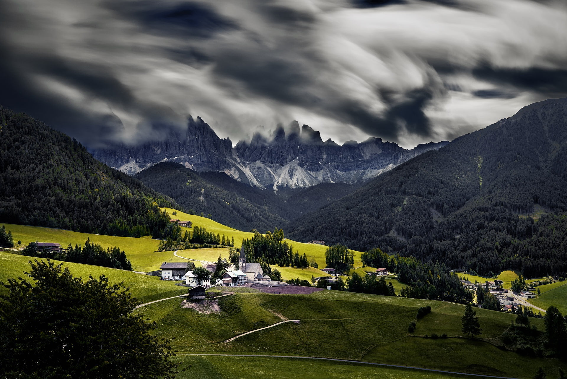 green field, Dolomites (mountains), landscape, cloud - sky, plant