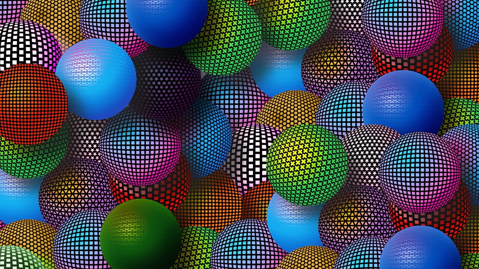 assorted-color ball lot, sphere, abstract, digital art, multi colored