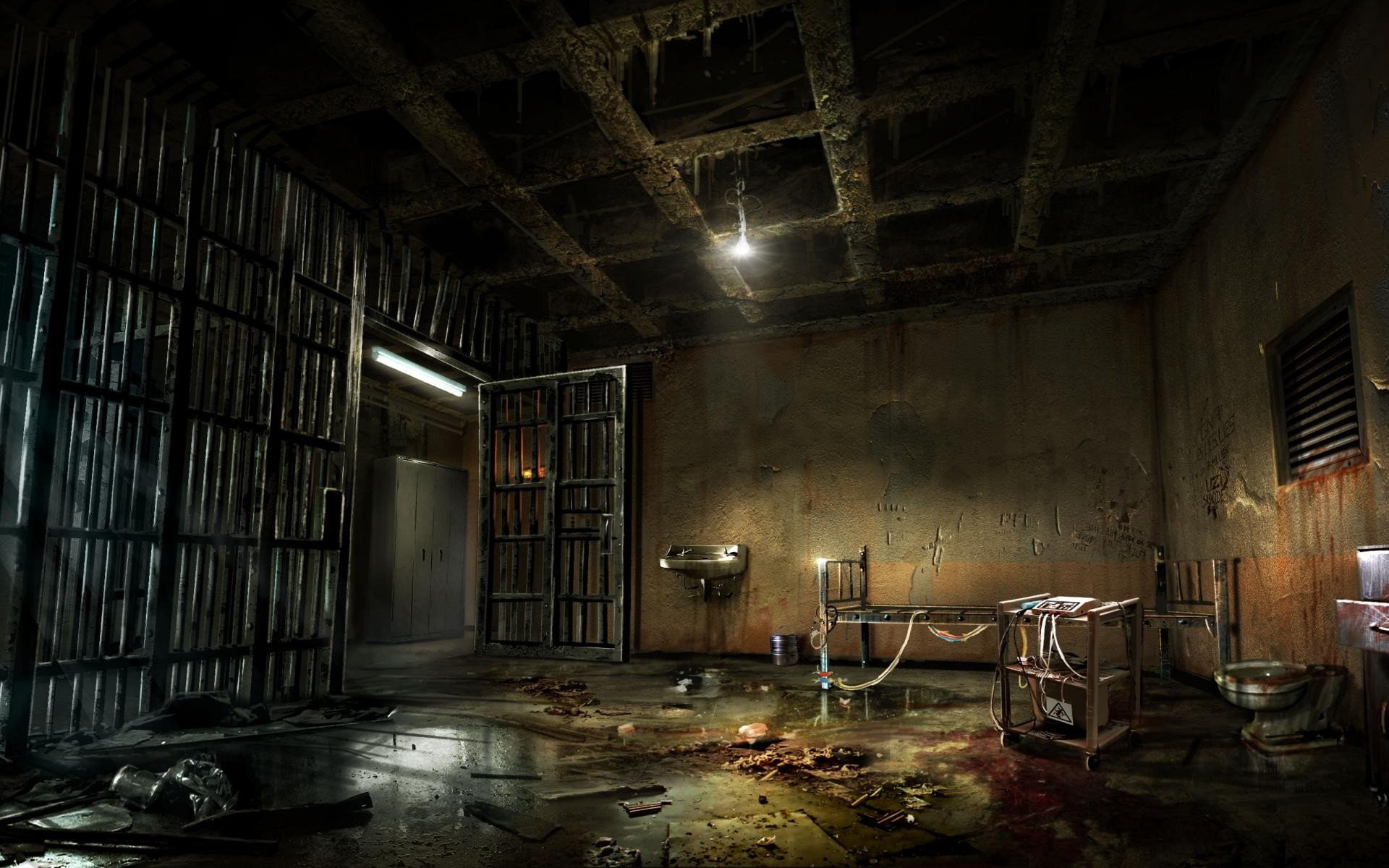 abandoned, Cellars, Chair, horror, Prison, room, video games