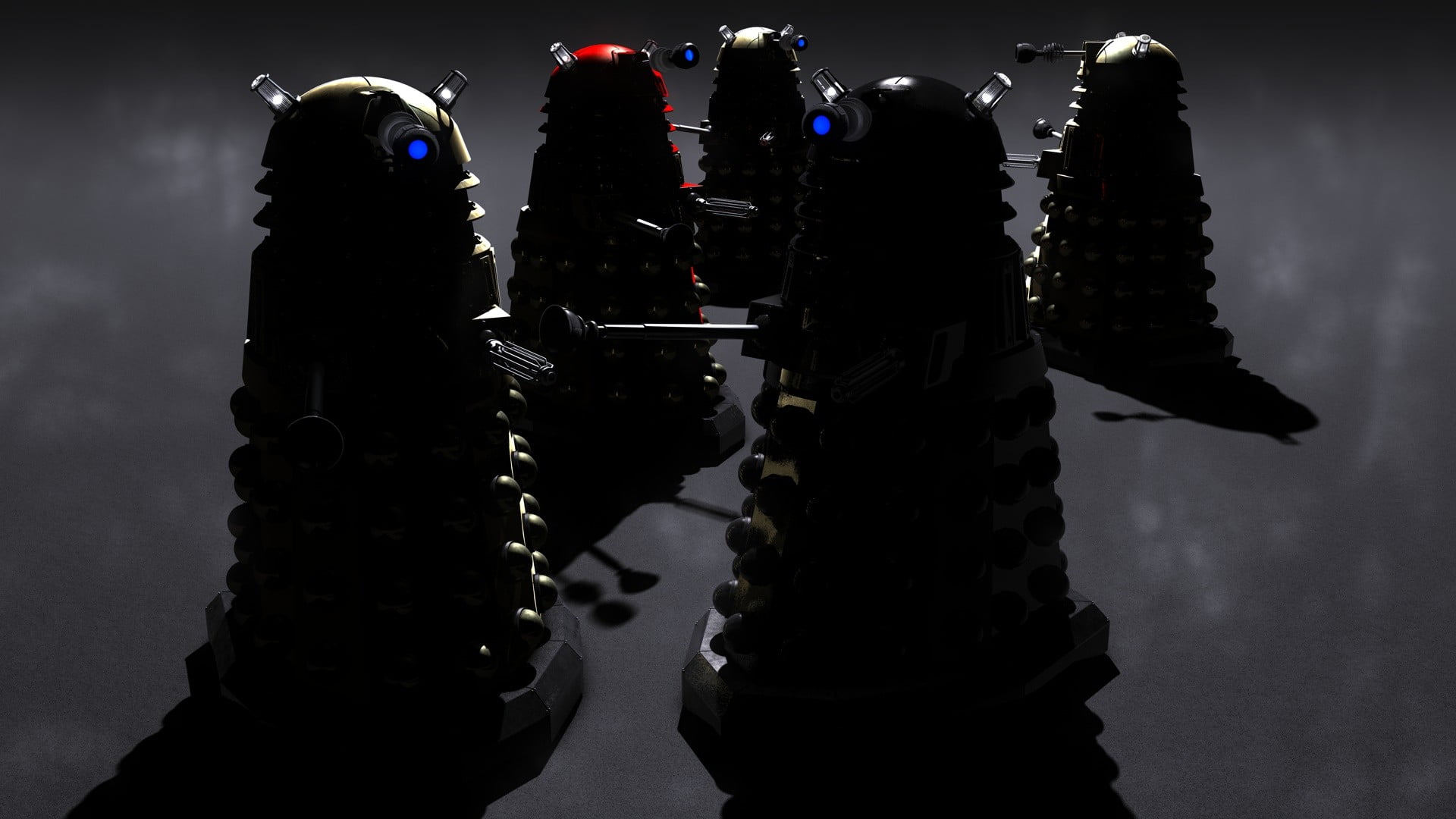 five assorted-color robots, Doctor Who, Daleks, science fiction