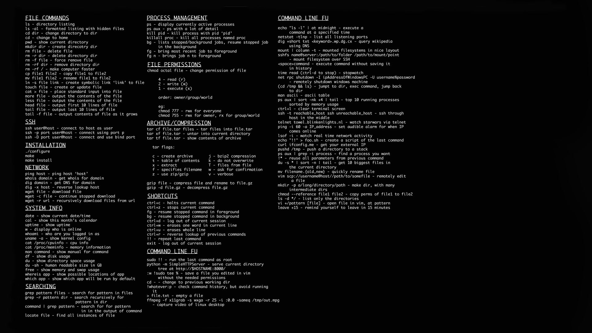 cheat, computer, linux, sheet