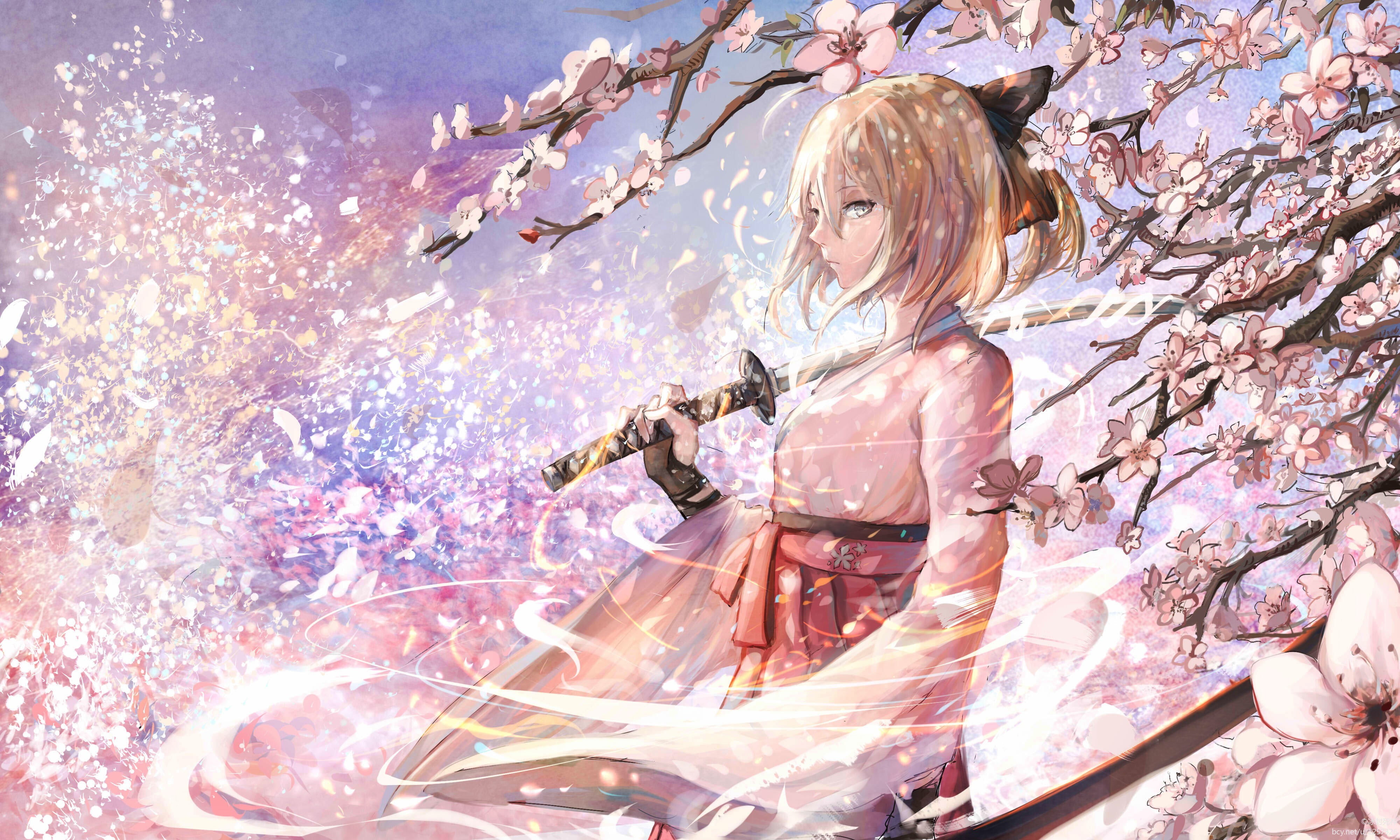anime, anime girls, Fate/Grand Order, Saber, cherry blossom