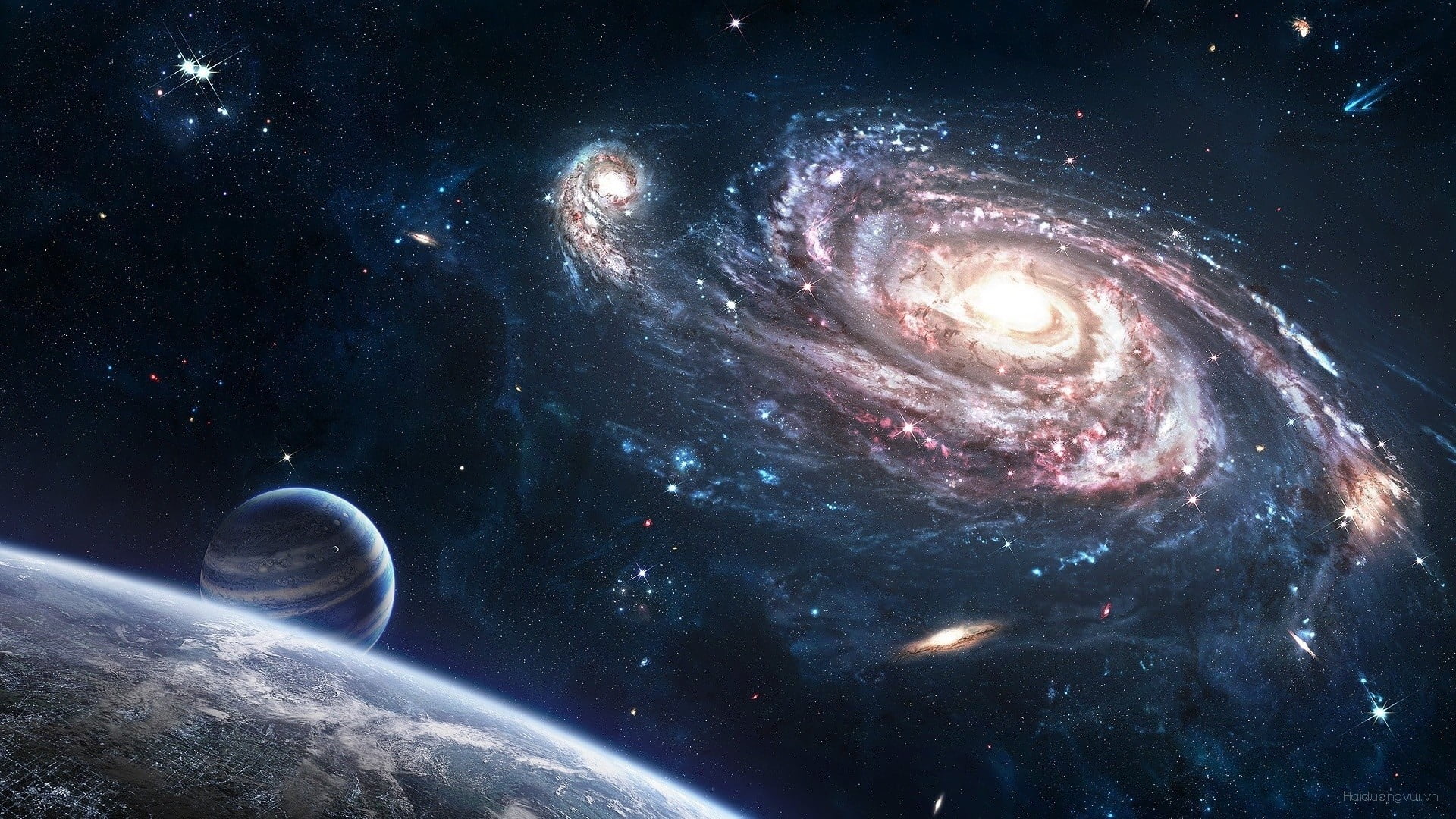 Whirlpool Galaxy illustration, space art, spiral galaxy, planet
