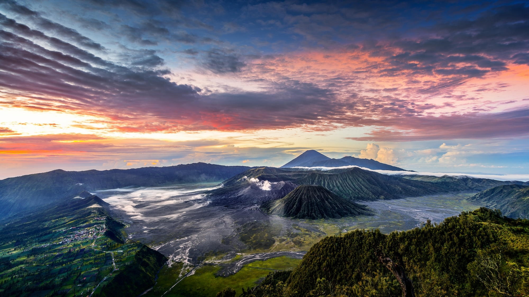 clouds, mountains, Indonesia, Java, panorama, Tengger, volcanic complex-the Caldera TenGer
