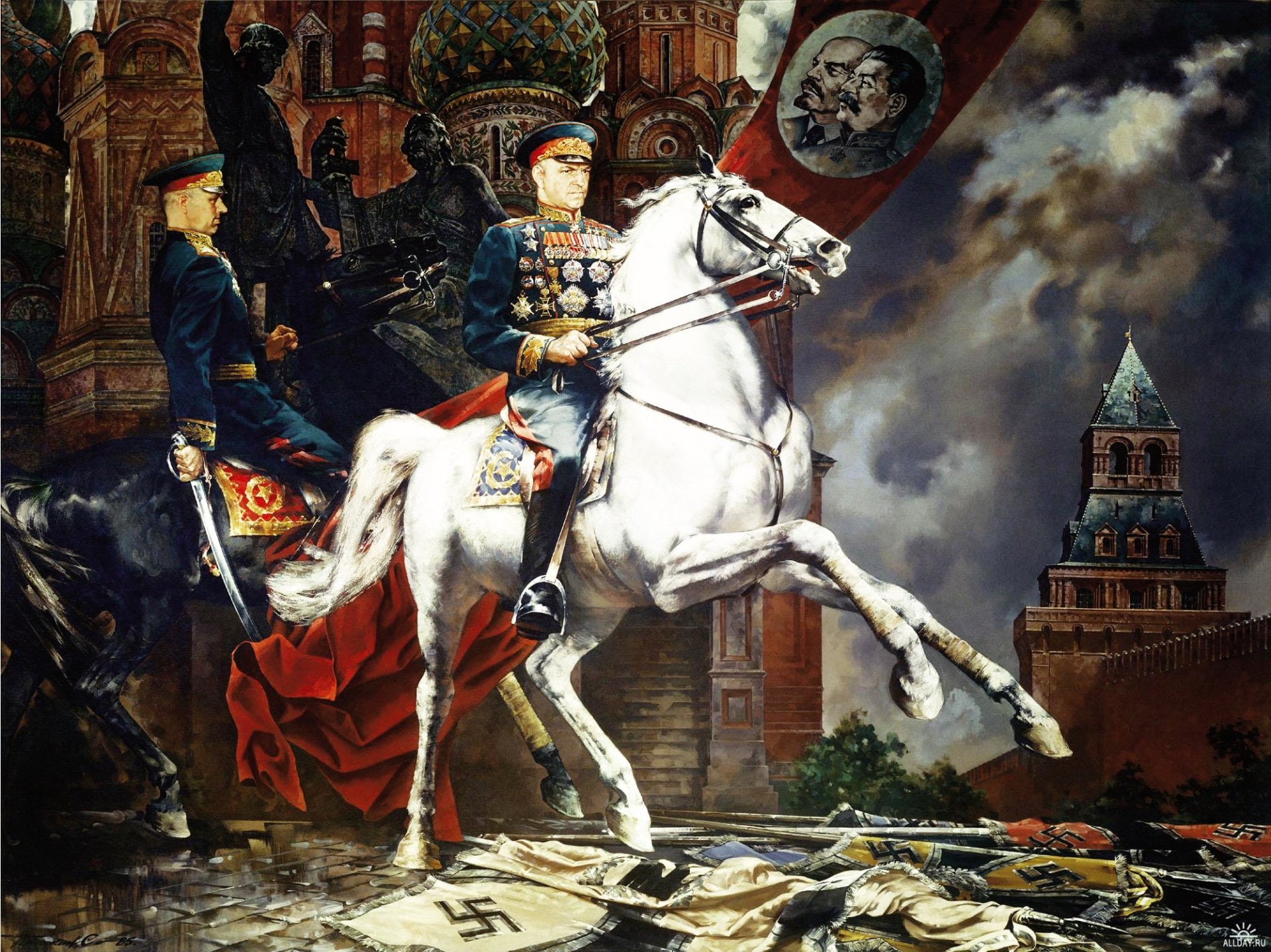 Military, Artistic, Beetles, Horse, Kremlin, Painting, Rokossovsky