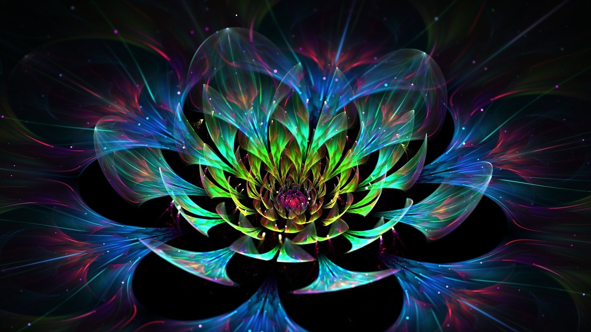 abstract art, digital art, colorful, fractal flowers, glowing