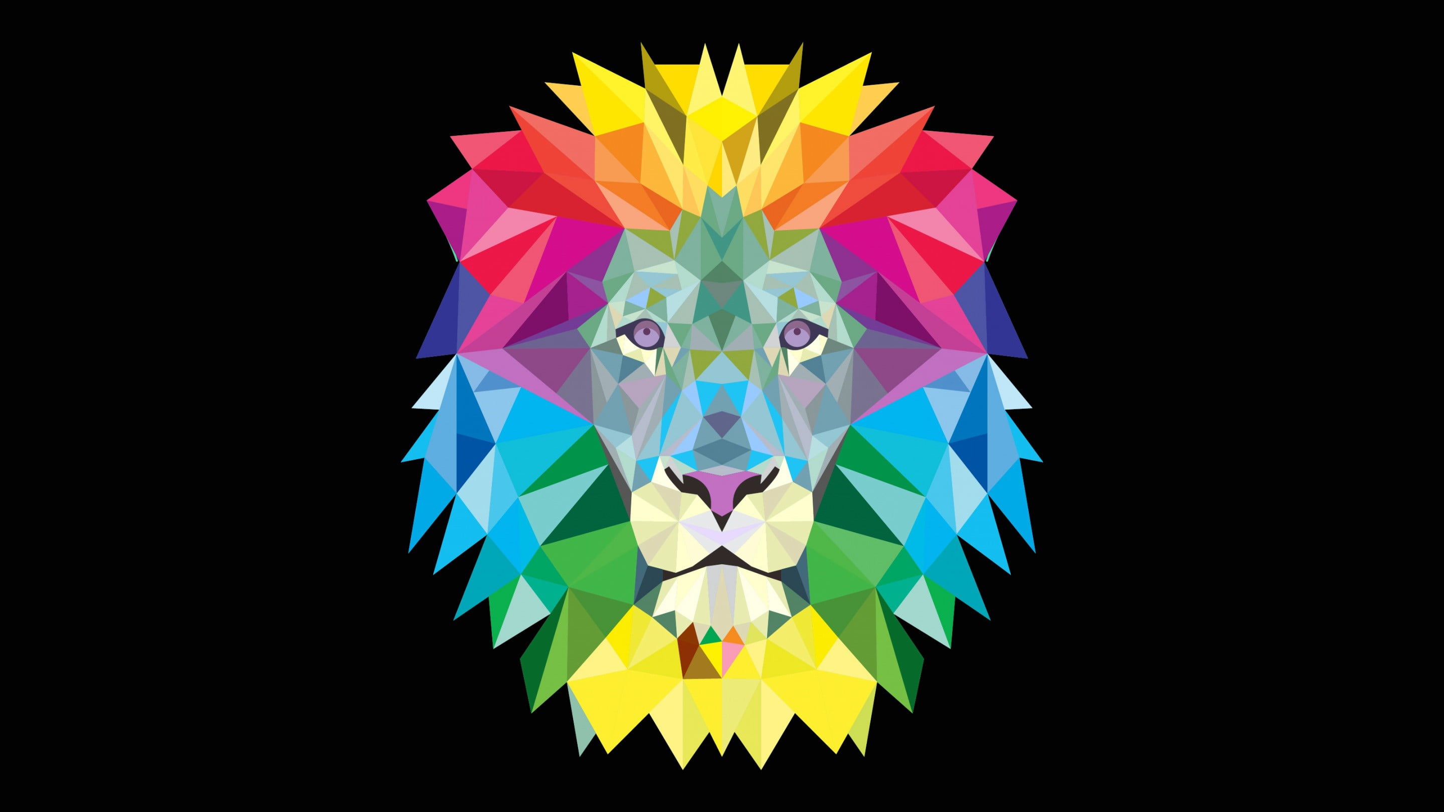 multicolored lion illustration, artwork, multi colored, yellow