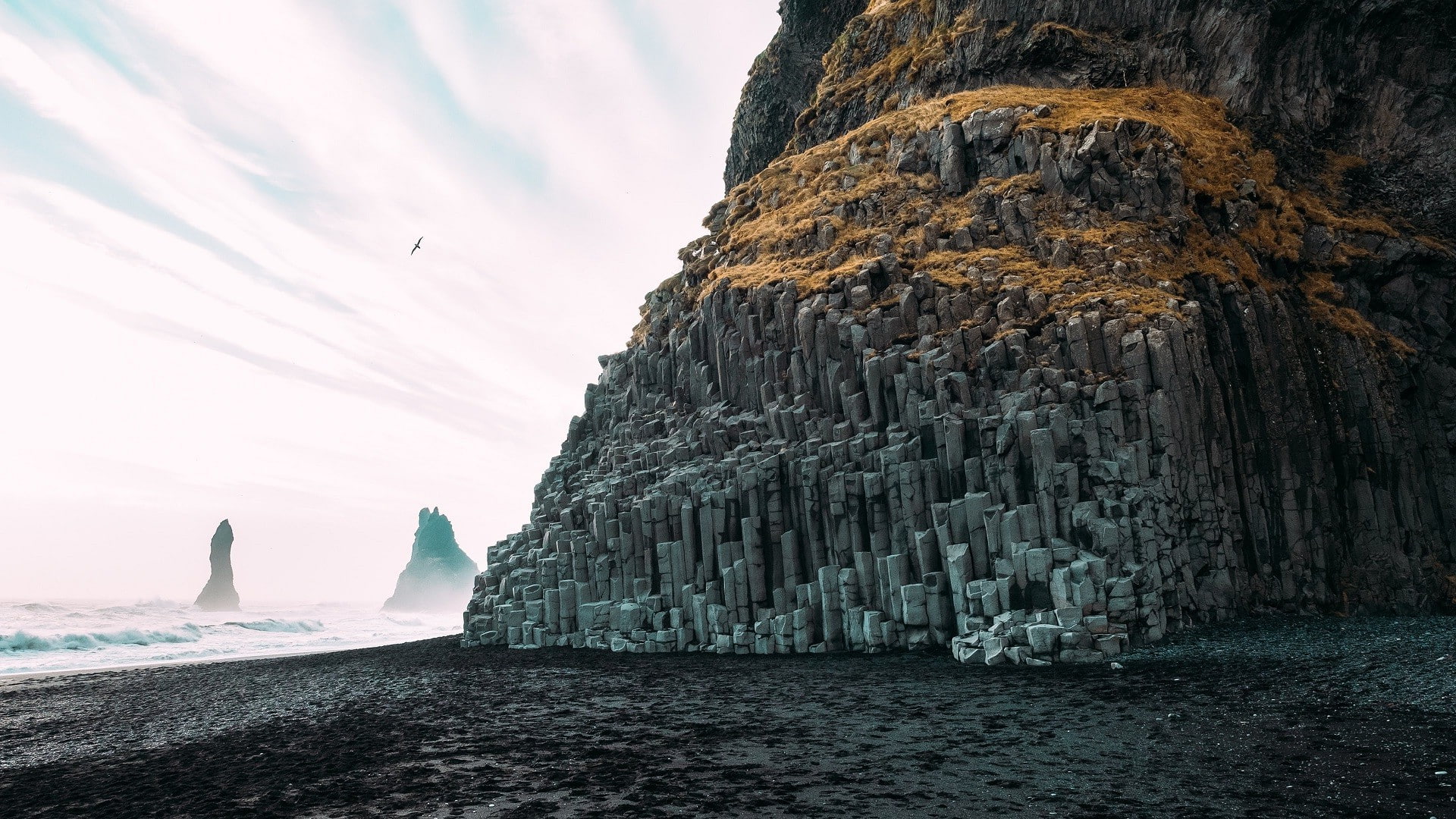 cliff, Iceland, nature, Reynisfjara, rock, sea