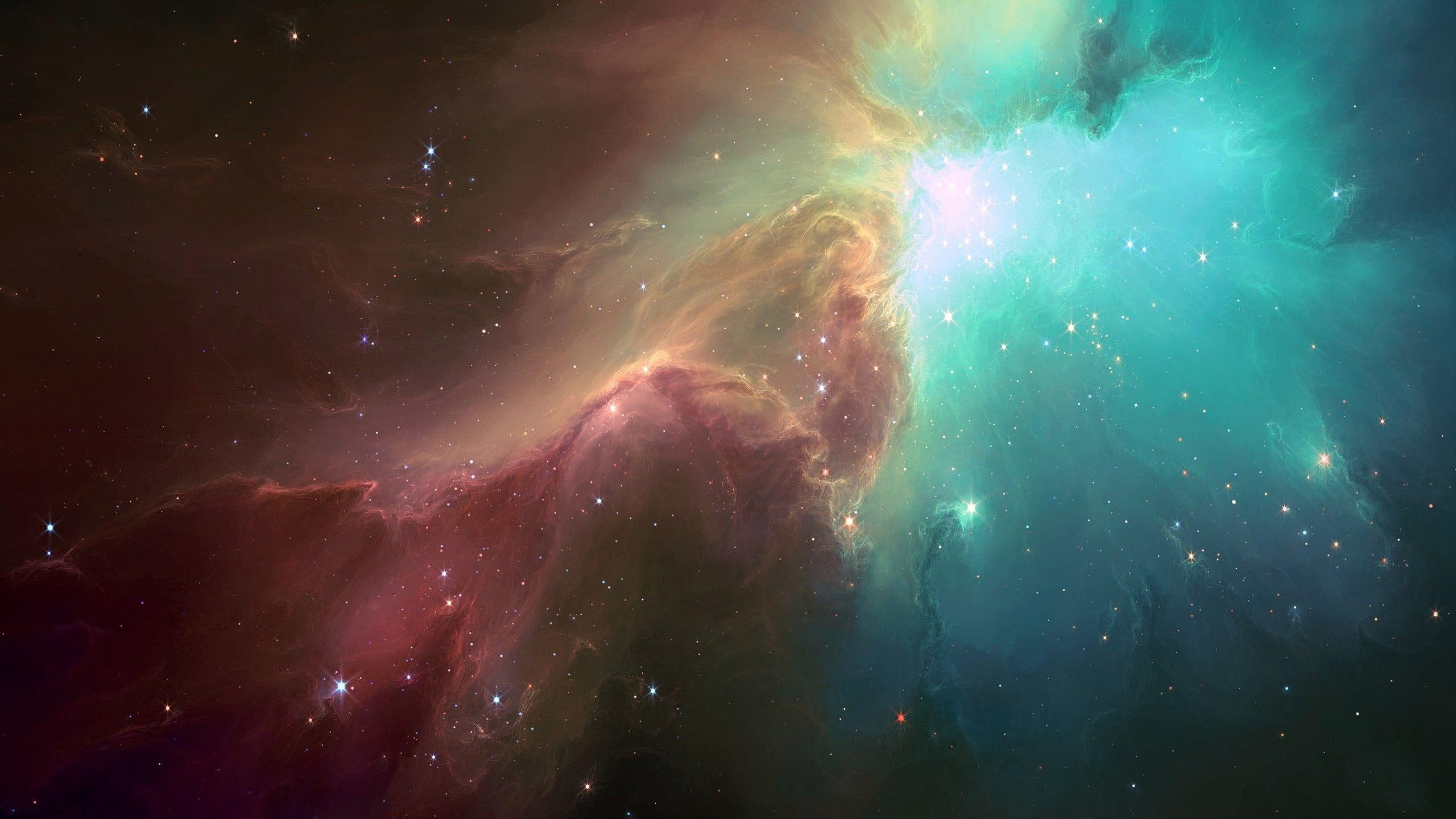 Multicolored nebula, galaxy wallpaper, space, 2560x1440