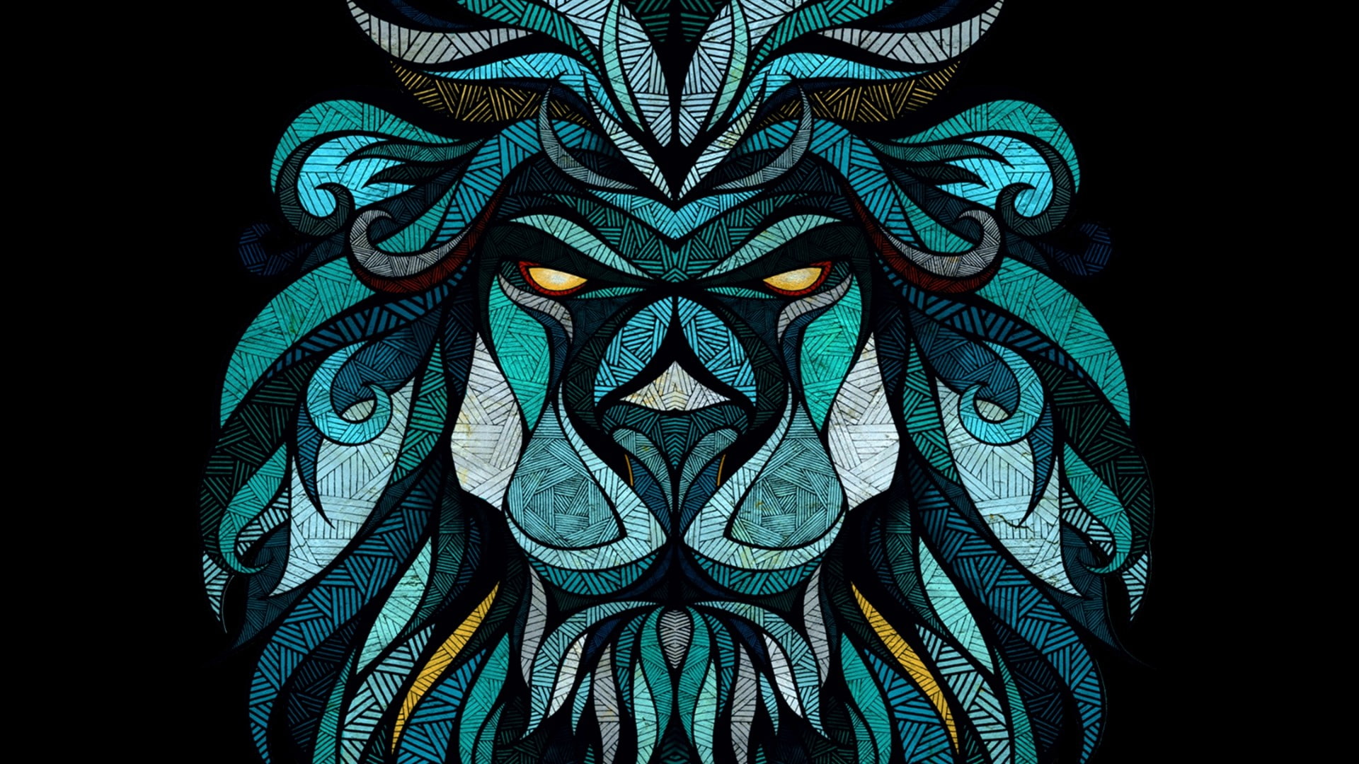 lion, teal, symmetry, illustration, fractal art, graphics, pattern