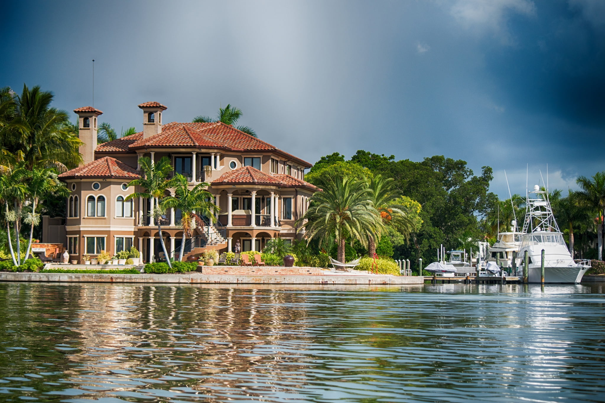 water, palm trees, Villa, yachts, FL, Florida, Sarasota, Sarasota Bay
