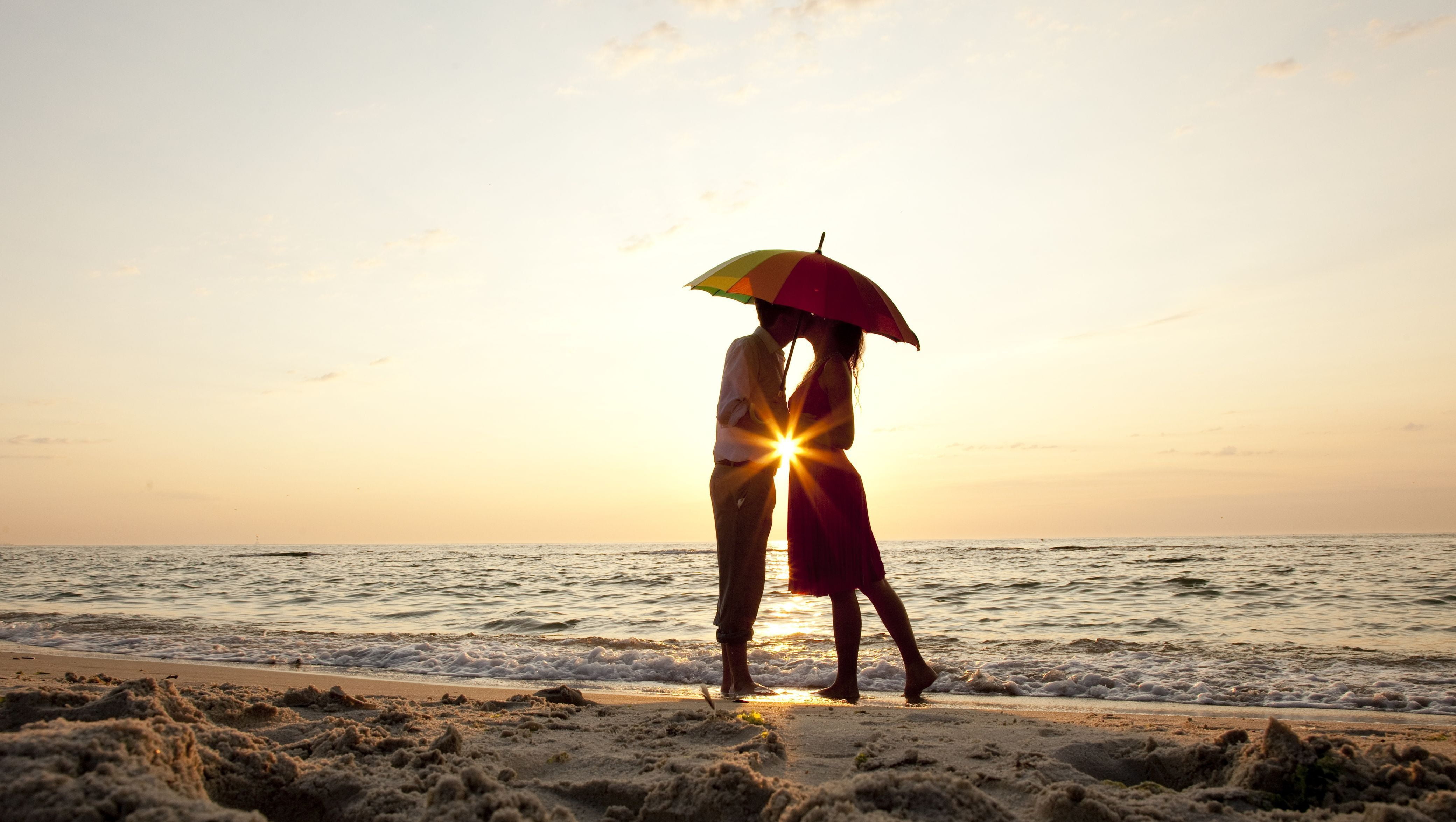 red umbrella, sand, sea, beach, summer, water, girl, love, river