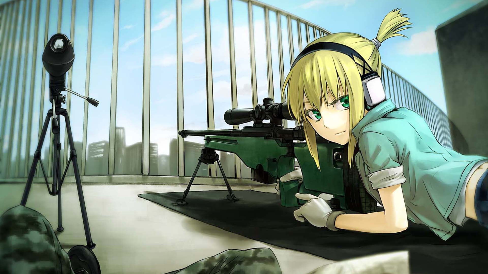 blondes snipers sniper rifles green eyes anime girls games l96 material sniper 1920x1080 wallpape Anime Hot Anime HD Art