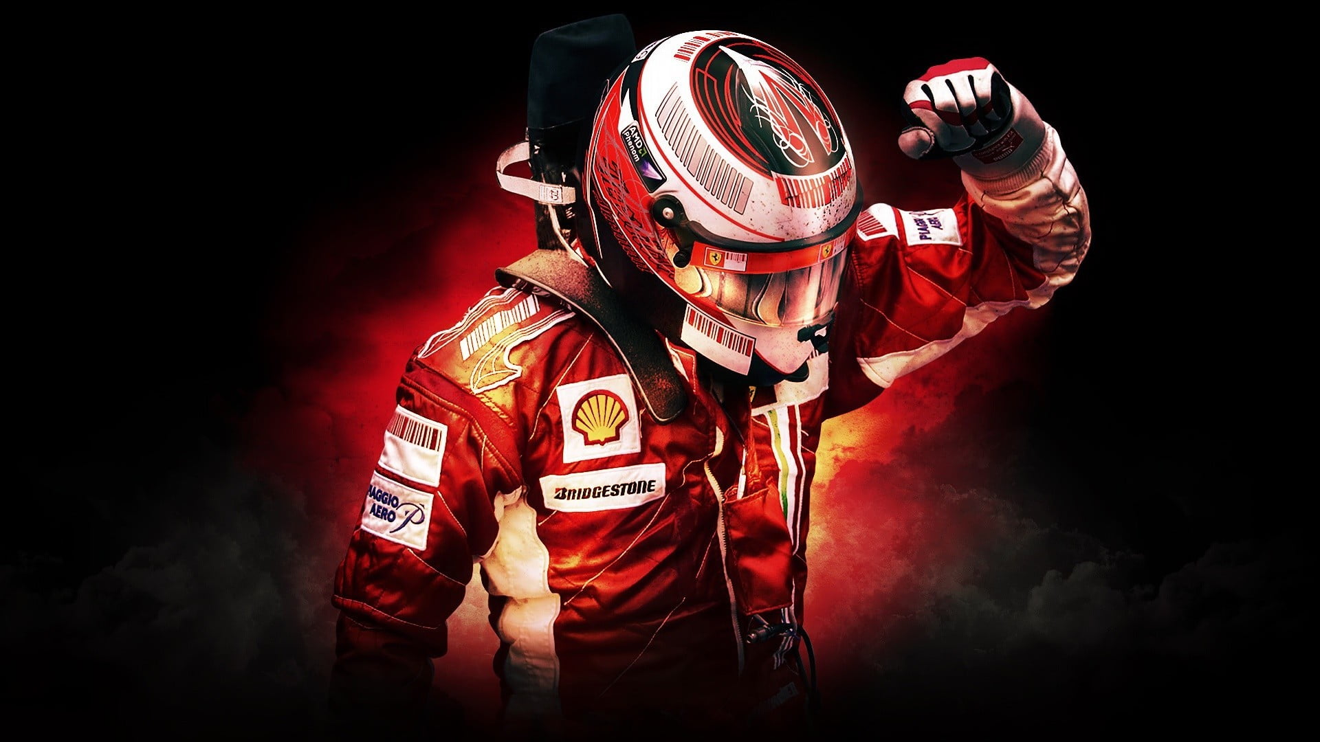 red and white racing jacket, Formula 1, Scuderia Ferrari, Kimi Raikkonen