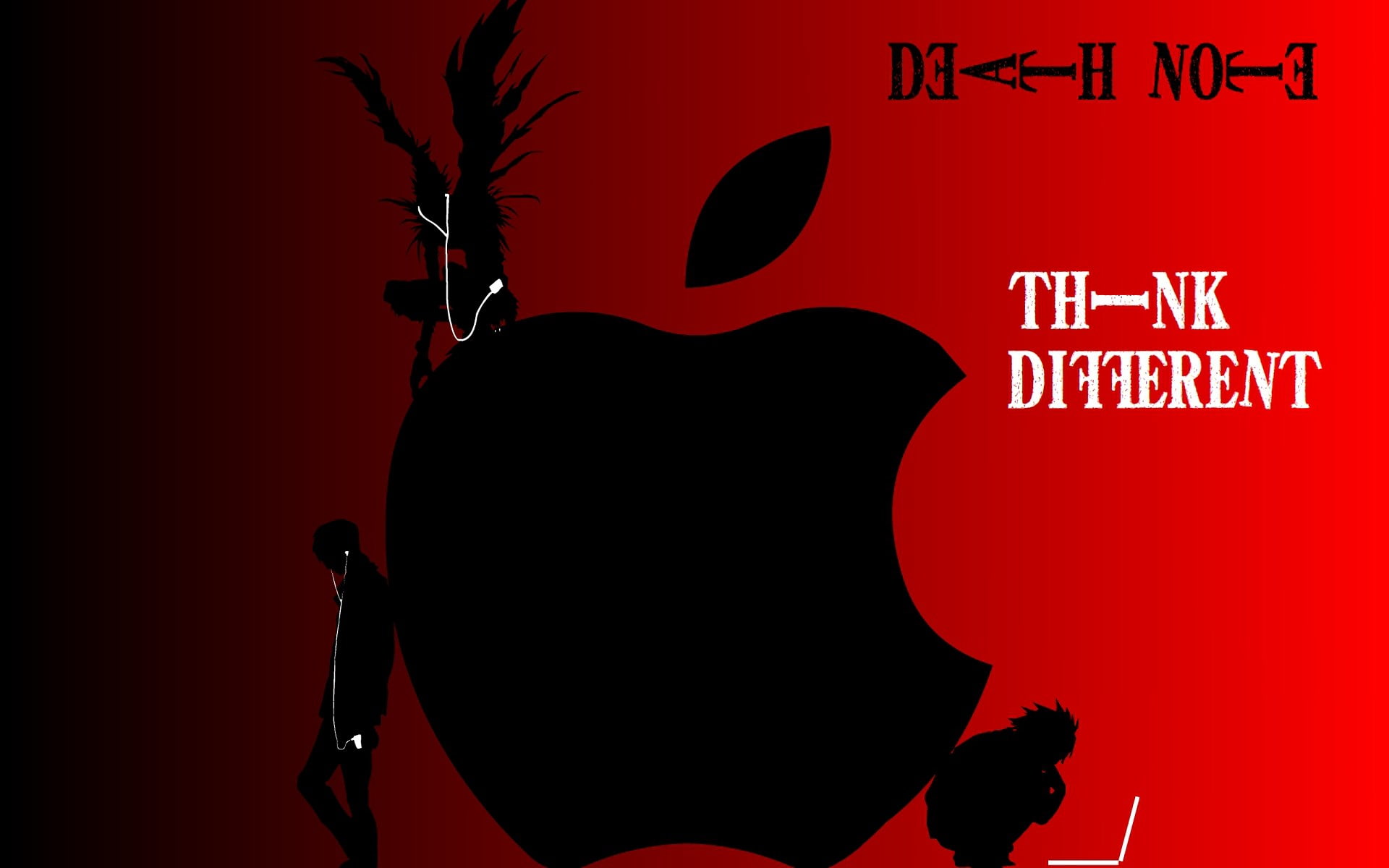 death note, red, silhouette, communication, text, people, studio shot