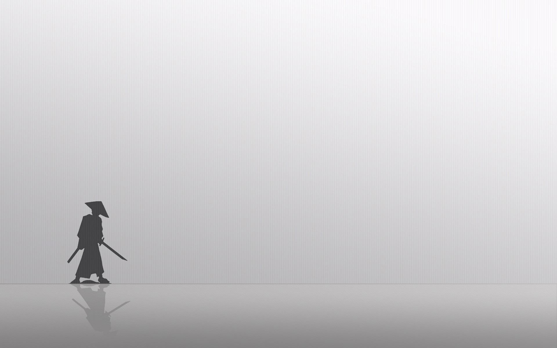 Samurai silhouette, silhouette of human wearing hat, minimalistic