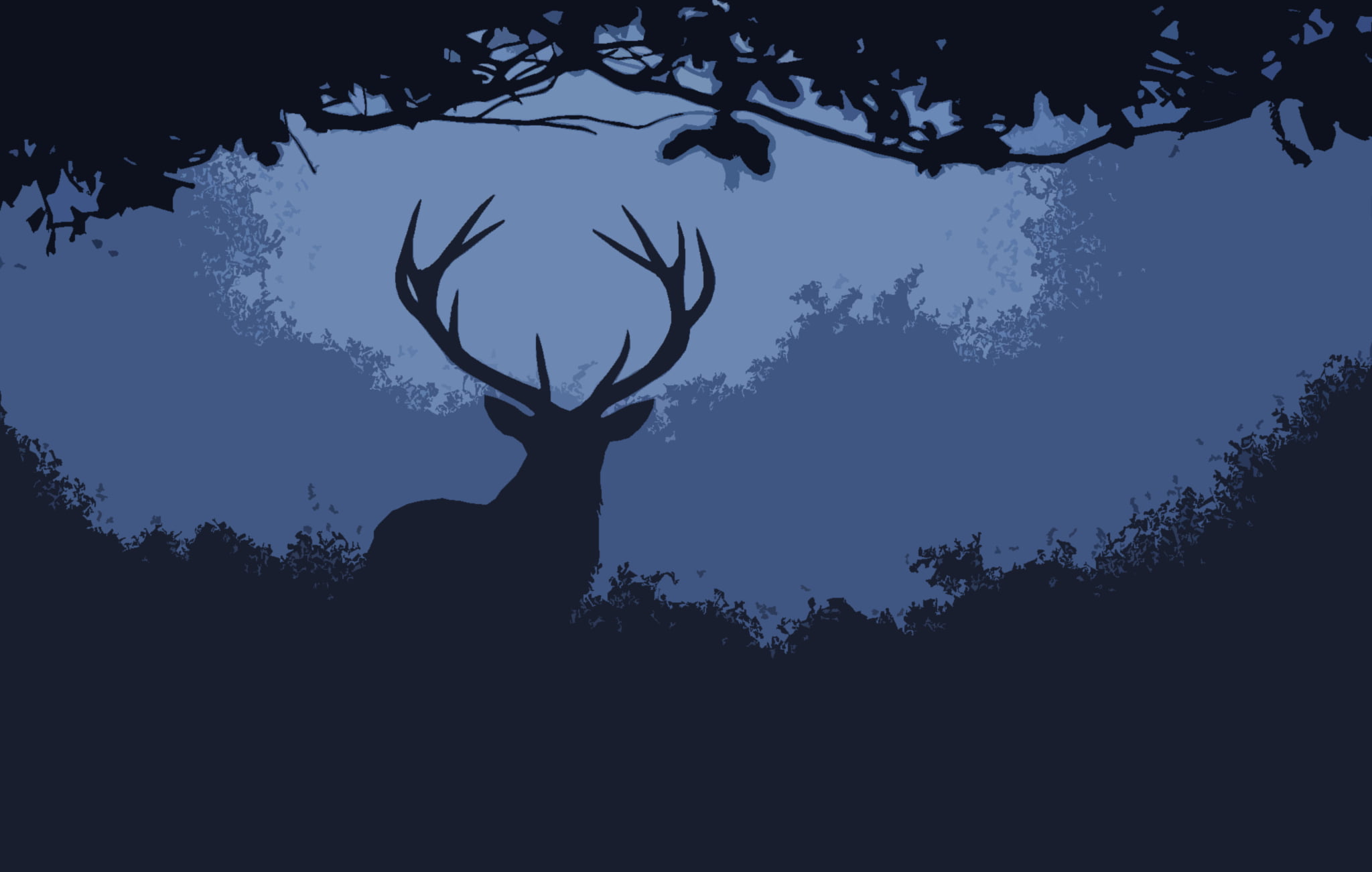 silhouette of deer illustration, silhouette of male deer on grass painting