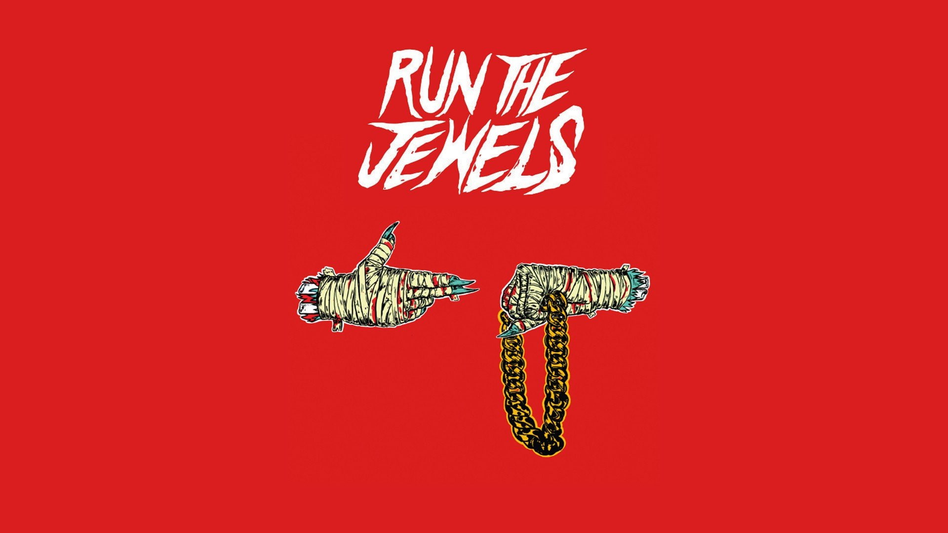 run the jewels 2, red, text, colored background, studio shot