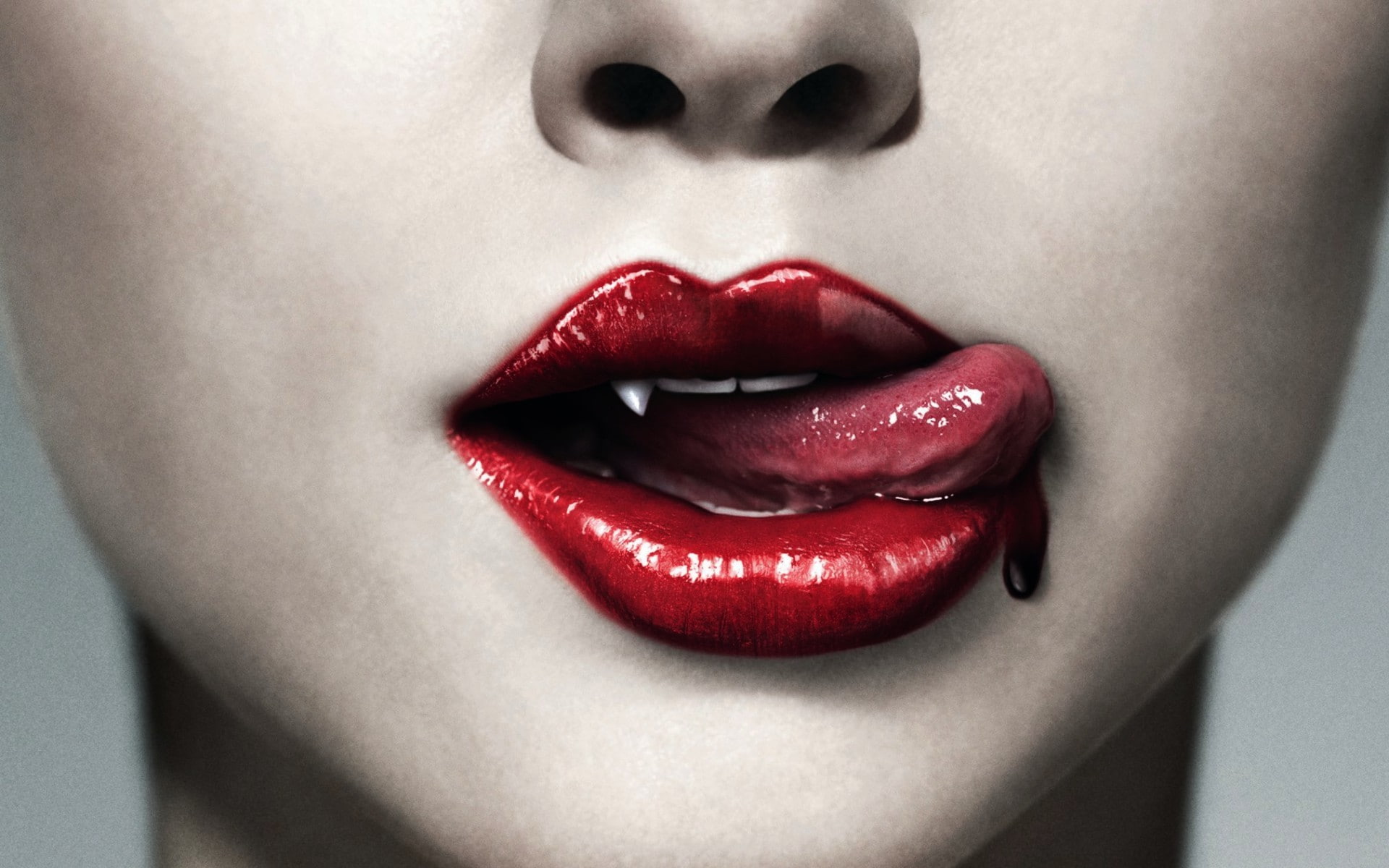 True Blood, vampires, red lipstick, mouth, closeup, women