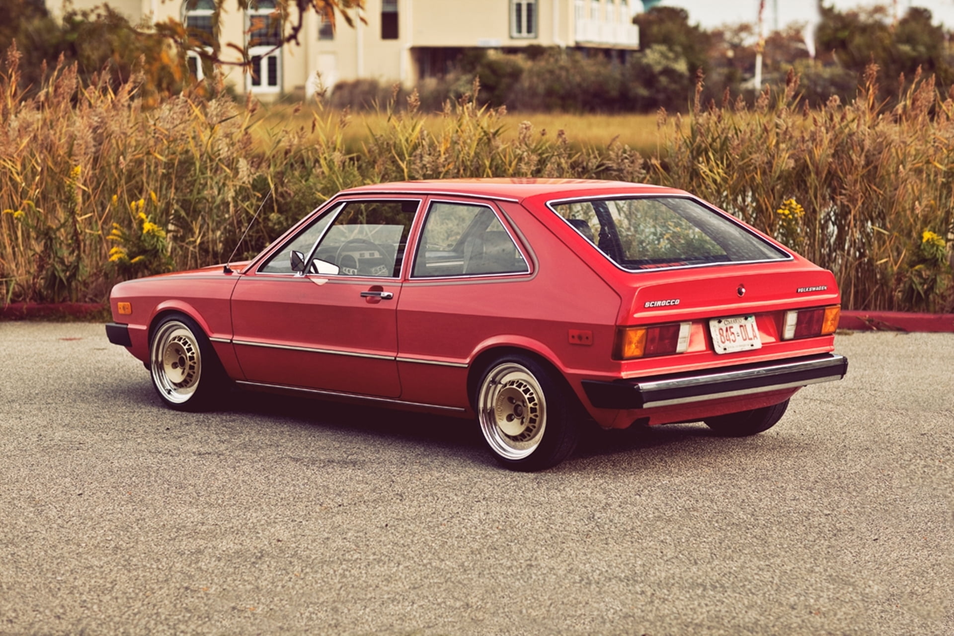 red coupe, volkswagen, vw, scirocco, mk1, 1975, rear view, car
