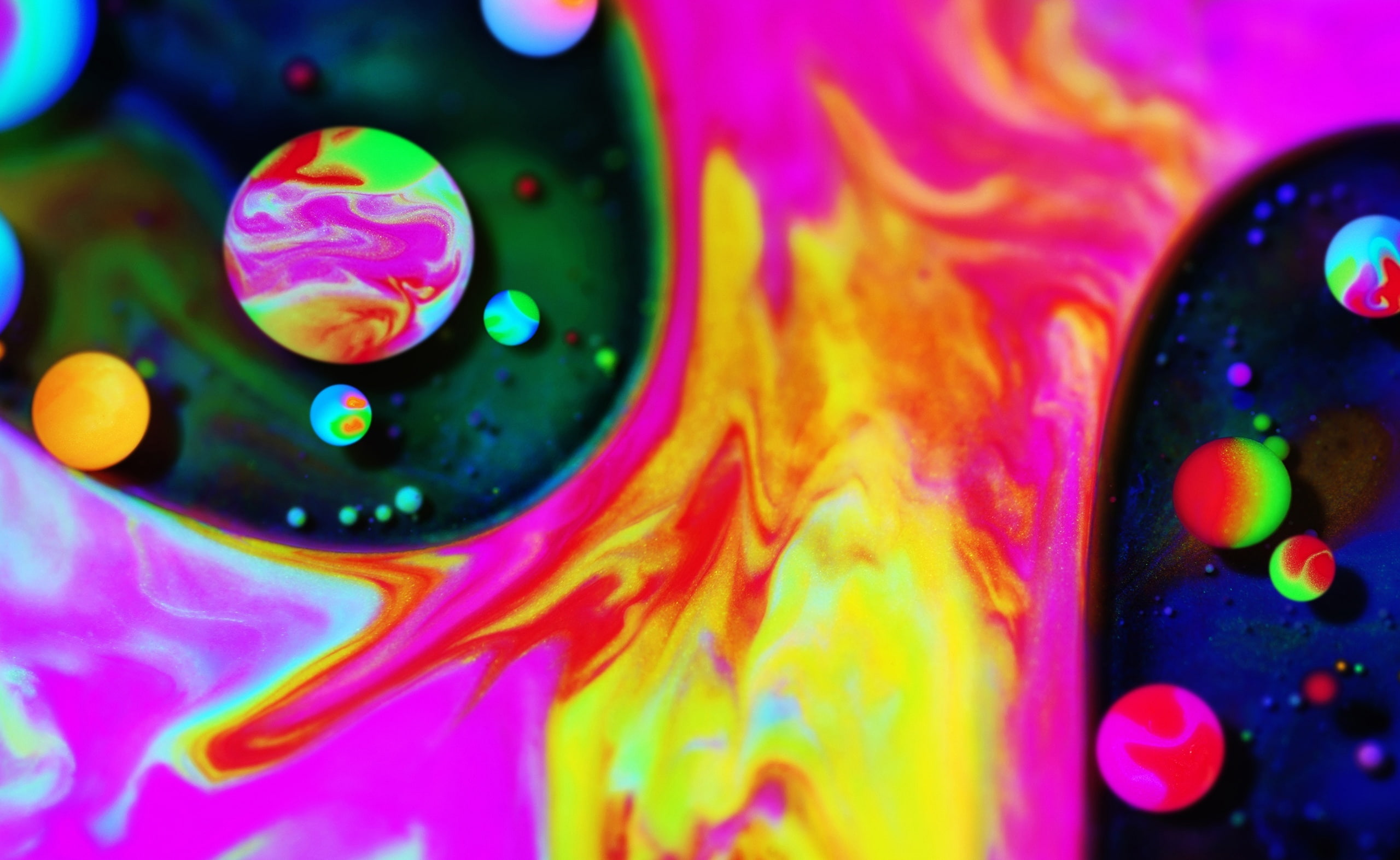 Neon Paint Splatter Macro, Aero, Colorful, Bubbles, Bright, Artwork