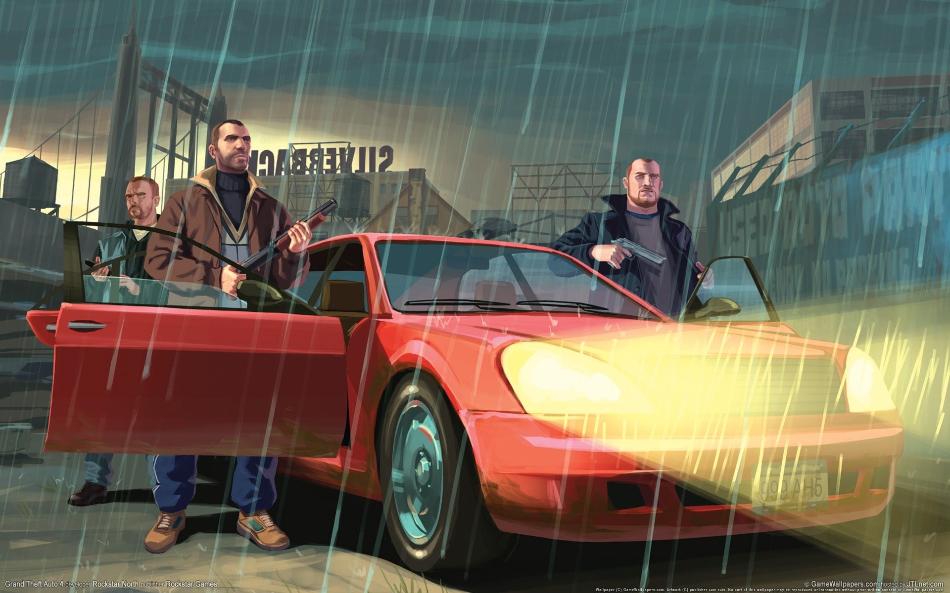 Gta, Grand theft auto 4, Niko bellic, Car, Rain, mode of transportation