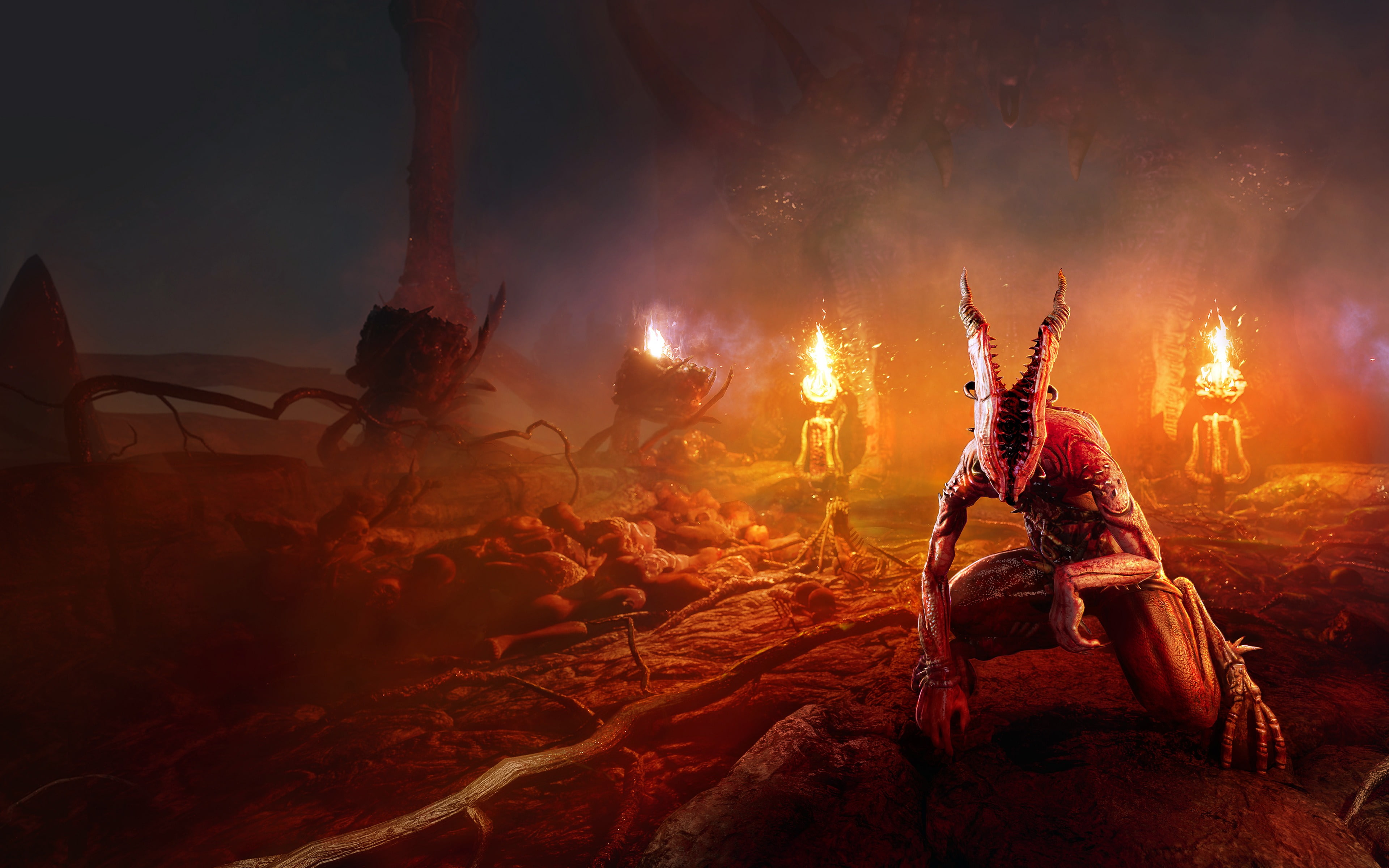 Agony 2018 HD 4K Game Poster, red monster wallpaper, burning