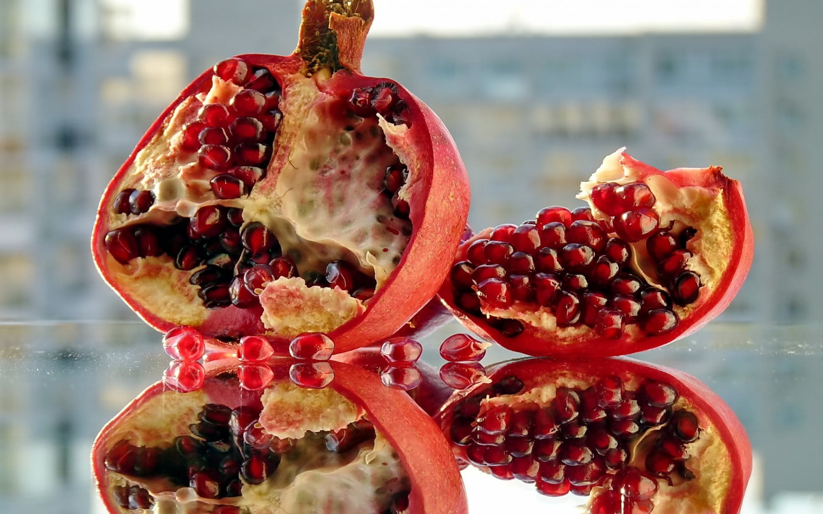 red pomegranate fruit, grenades, reflection, still life, seed