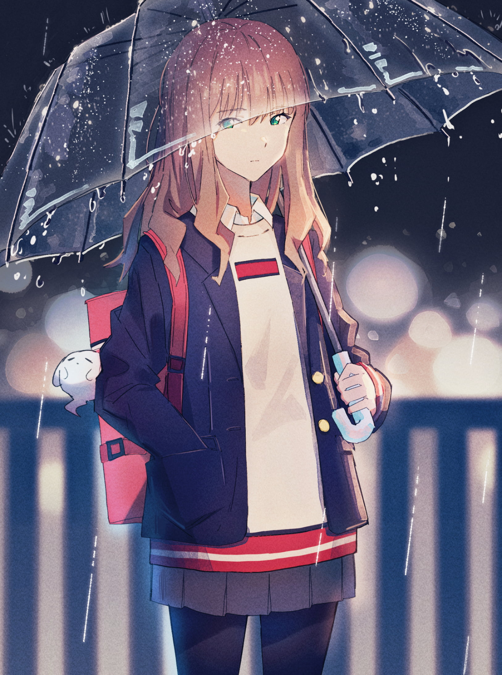 umbrella, school uniform, long hair, brunette, SSSS.Dynazenon