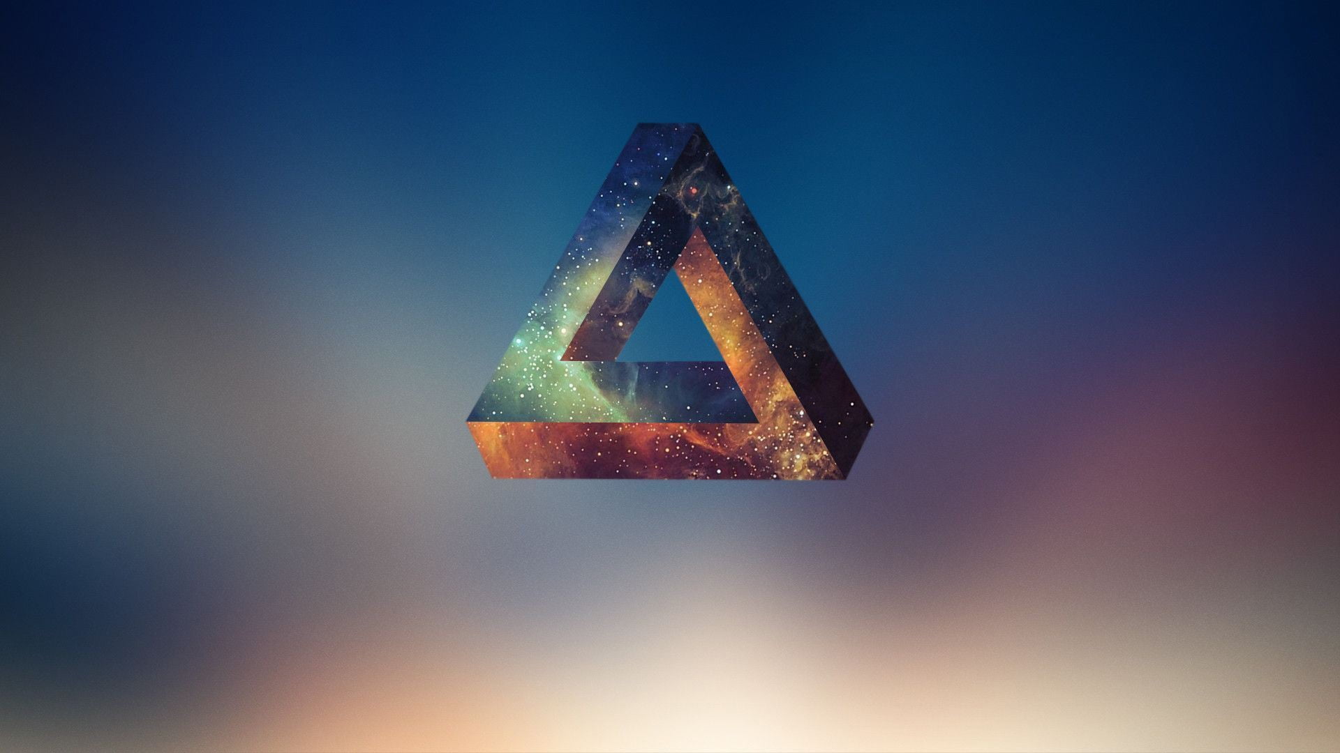 brown and blue triangle logo, Penrose triangle, abstract, geometry