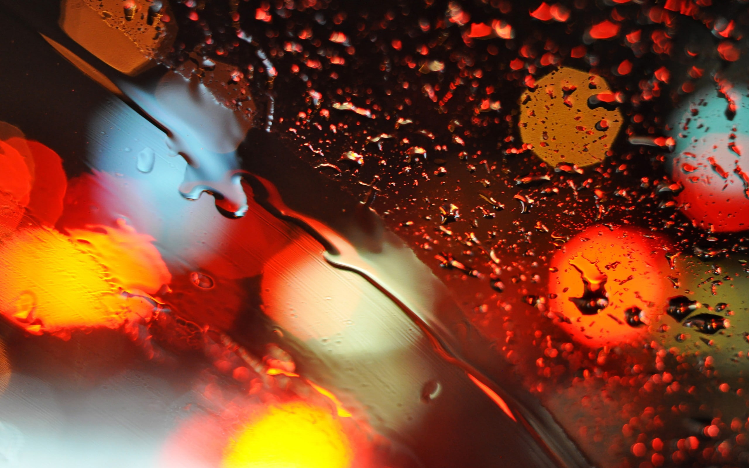 rain, water on glass, water drops, lights, night