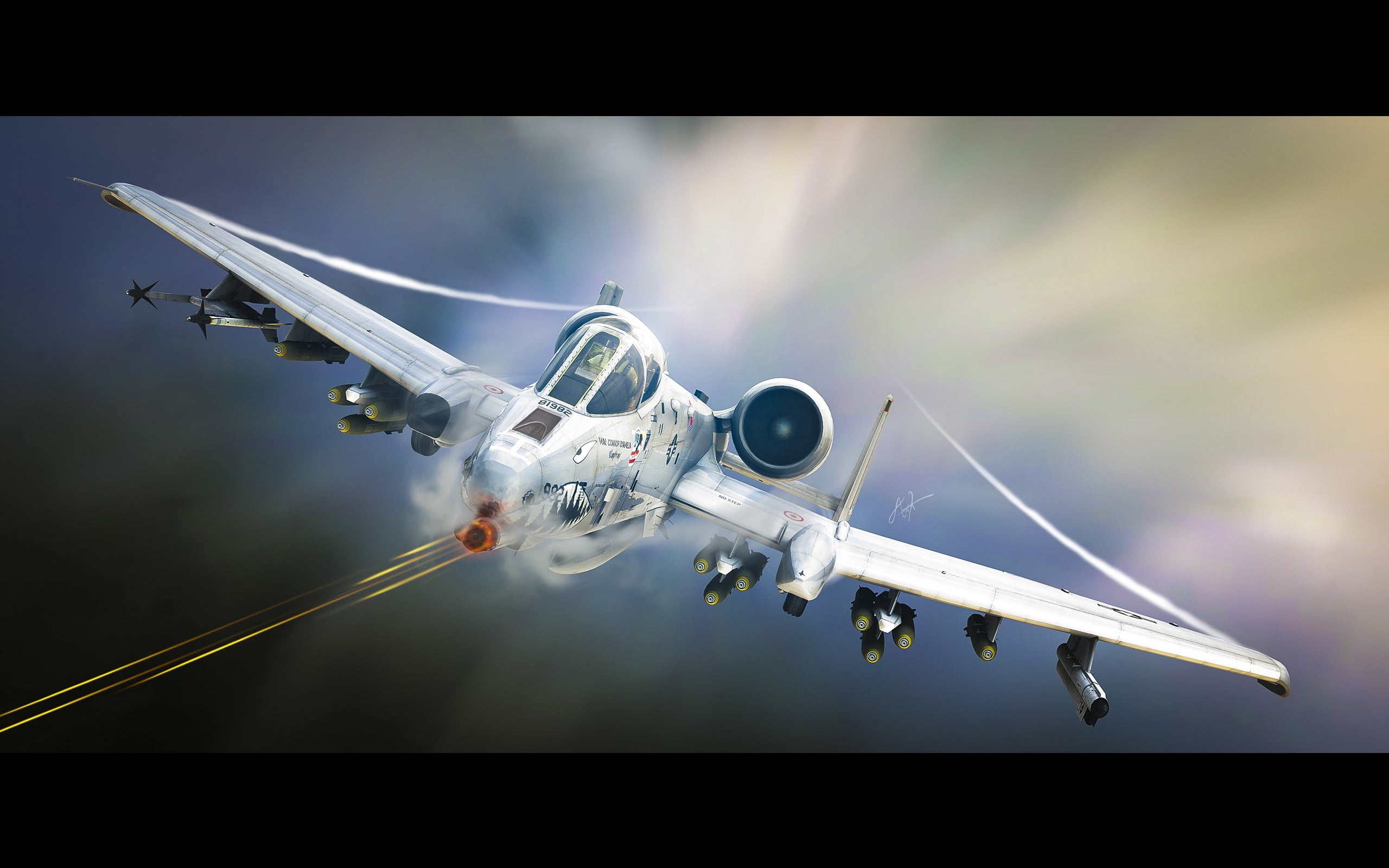 white aircraft, Fairchild Republic A-10 Thunderbolt II, artwork