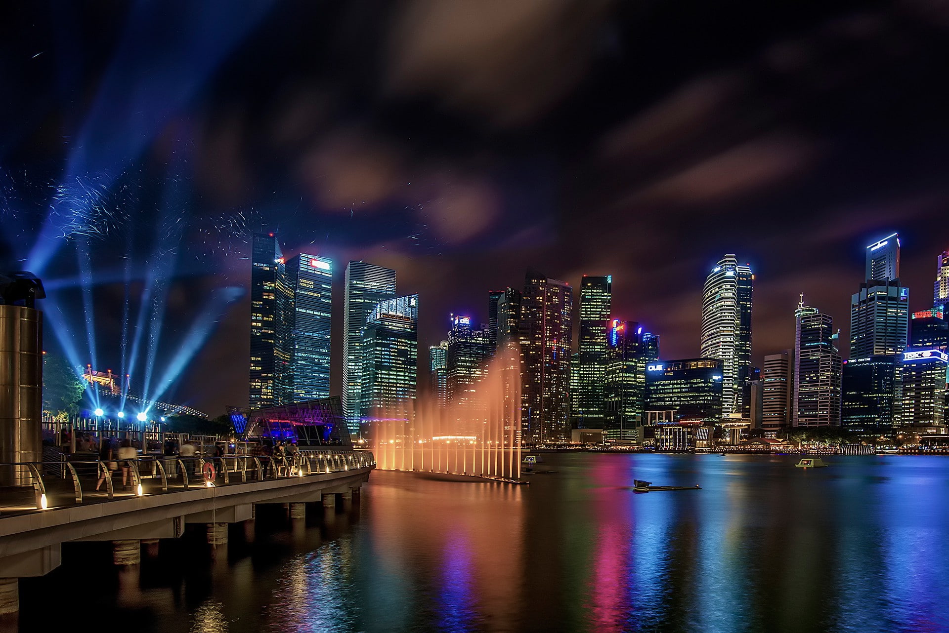 Marina Bay Sands, Singapore, concrete buildings, Night