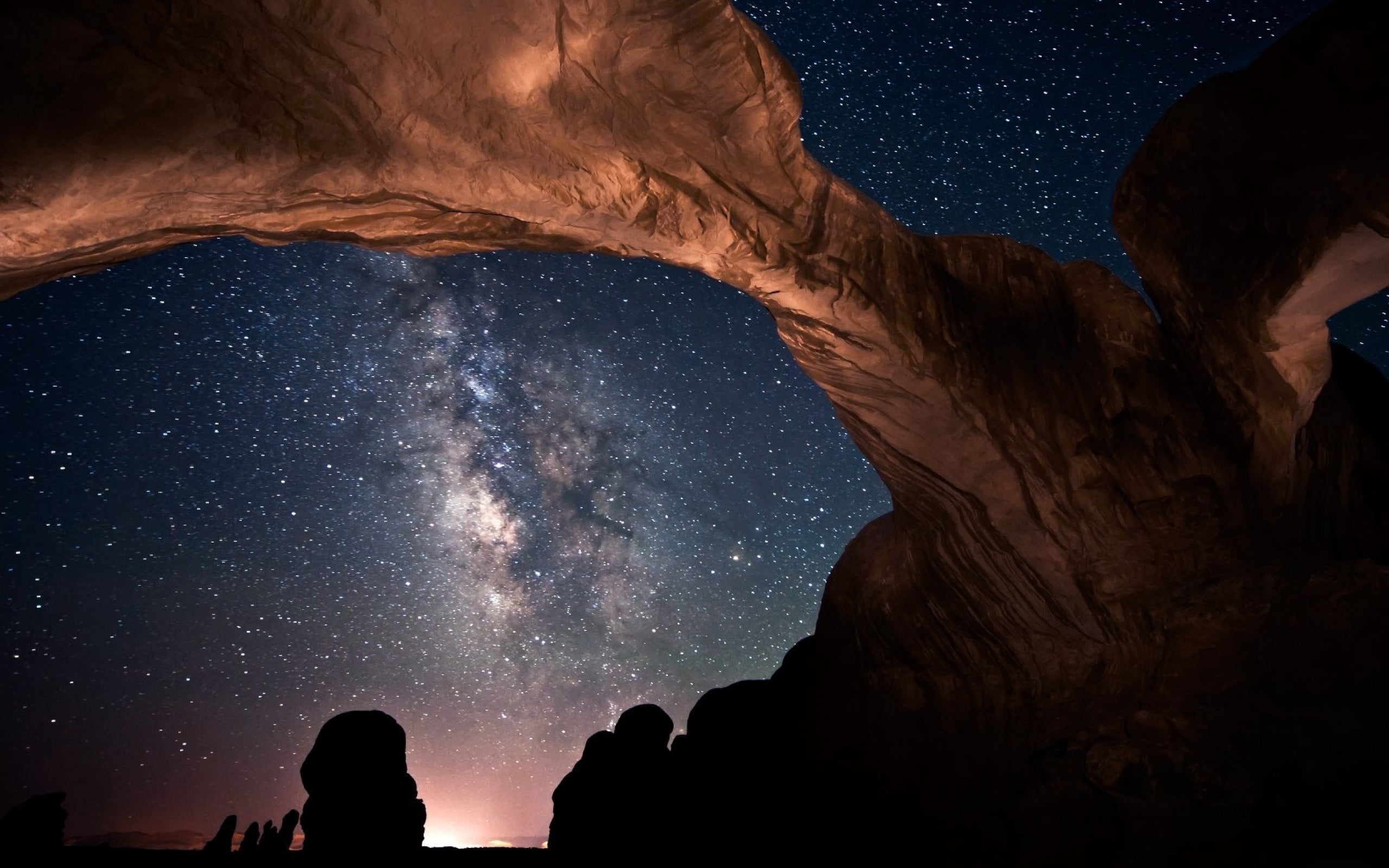 brown rock formation, Milky Way, space, arch, Arches National Park