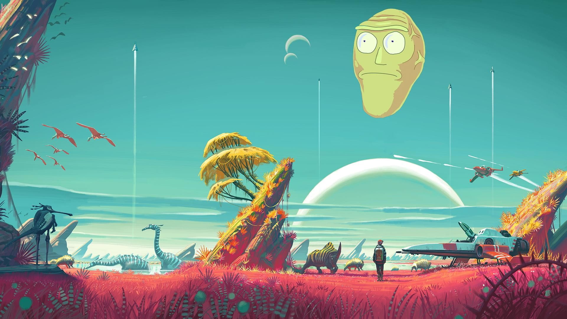 Rick and Morty  floating heads  fan art  humor  No Mans Sky