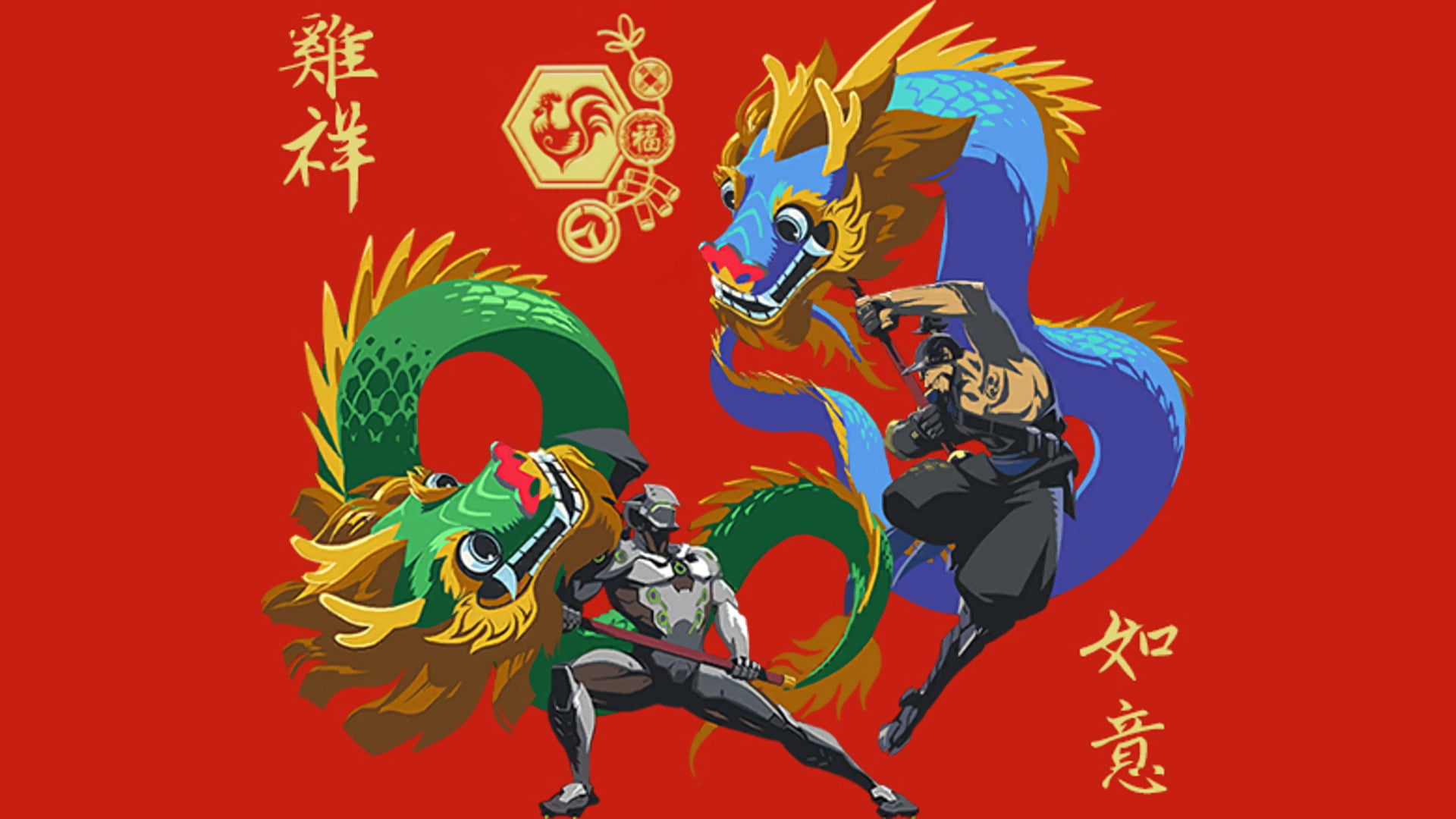blue and green dragons illustration, Overwatch, Genji (Overwatch)