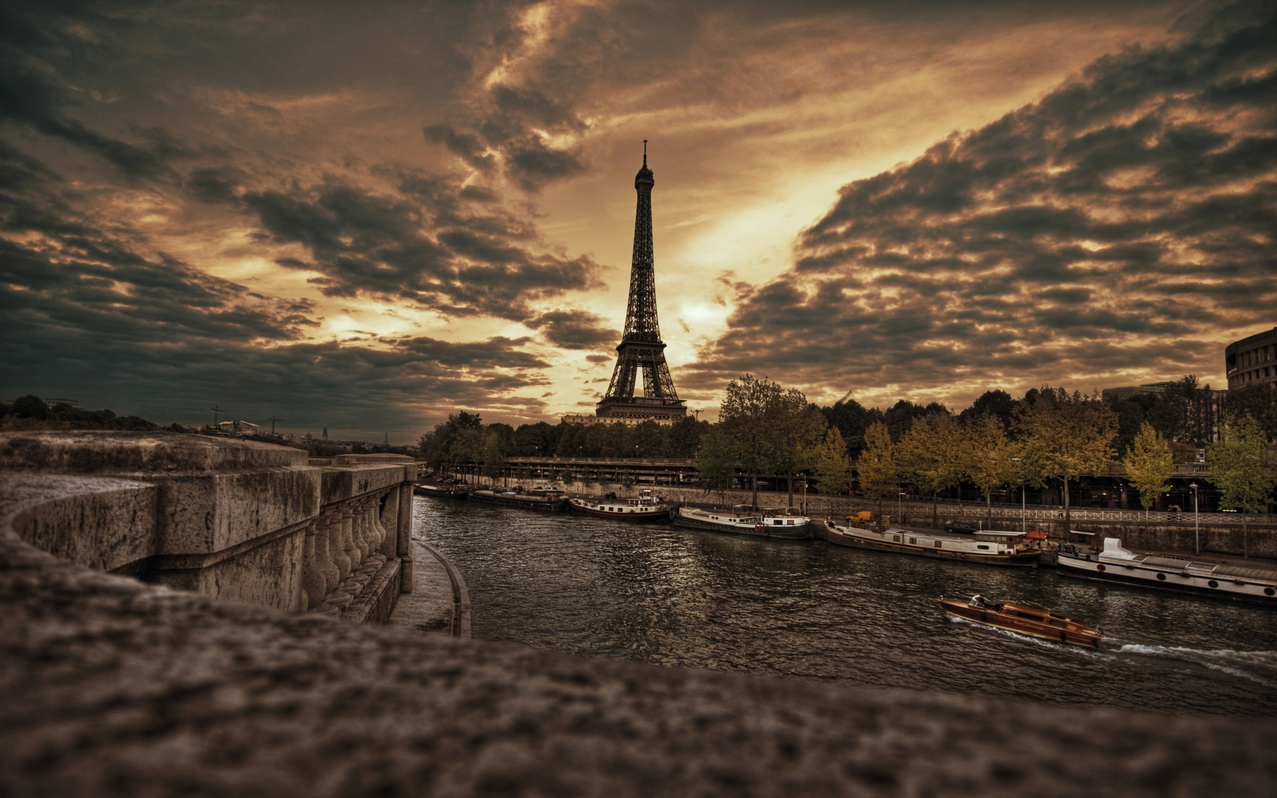 Eiffel Tower, Paris, promenade, hdr, famous Place, sunset, river