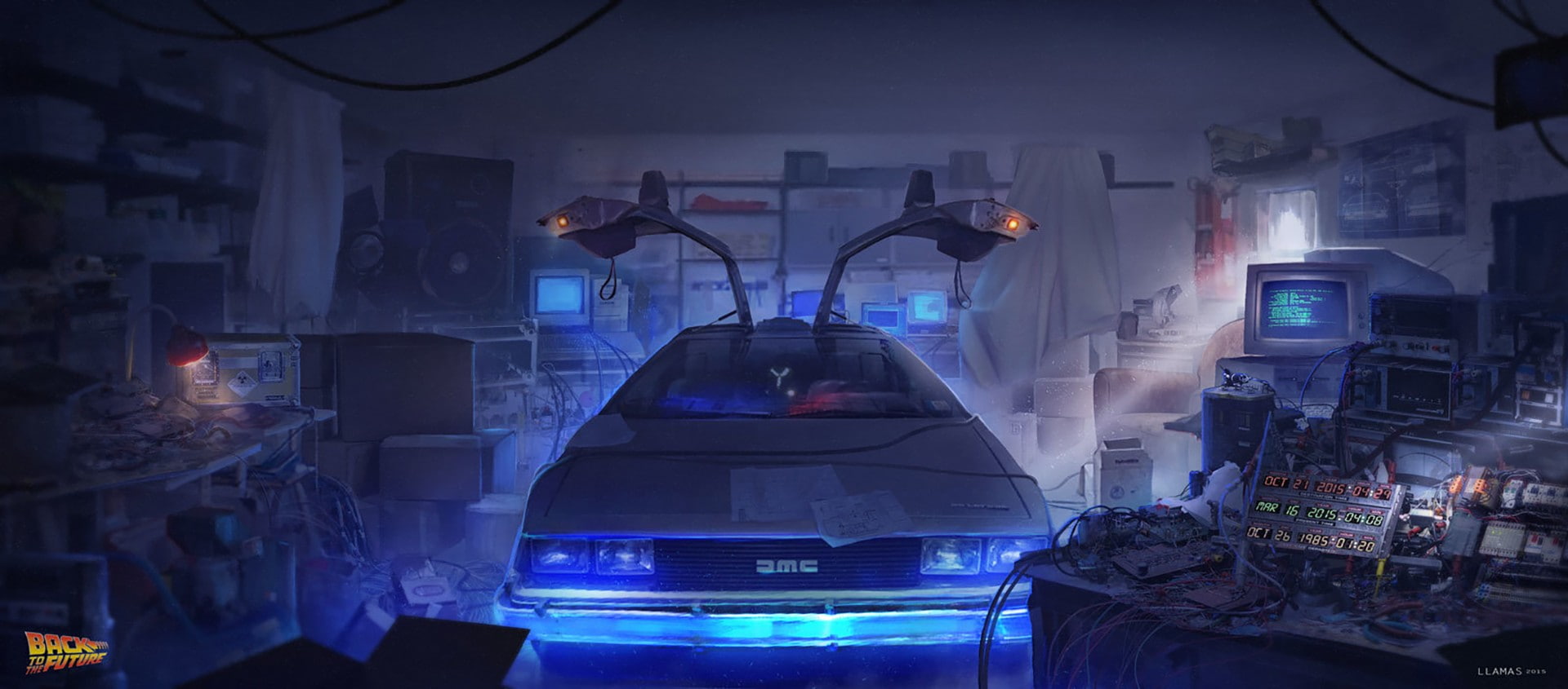 Back to the Future, DeLorean, time travel, digital art