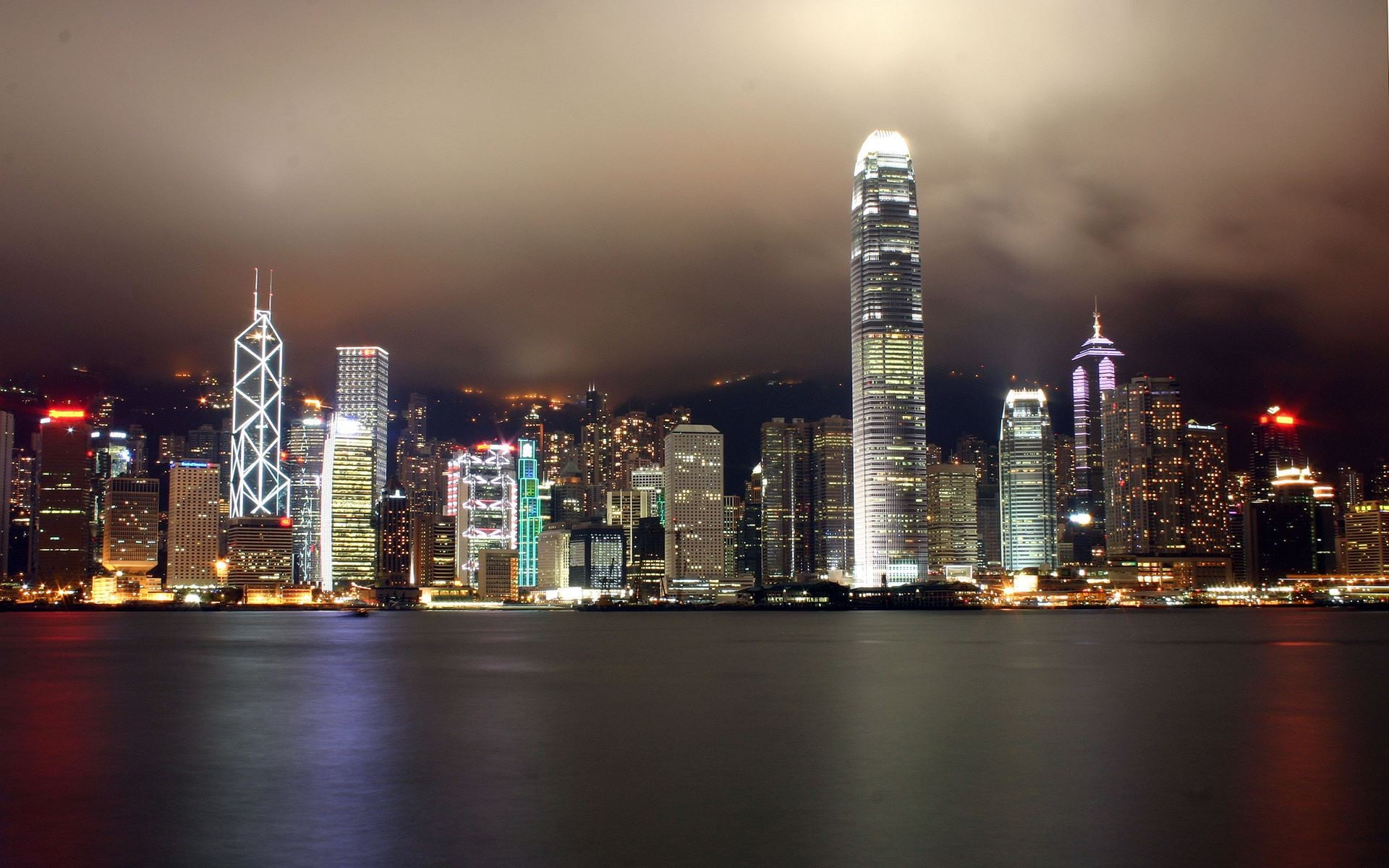 grey building, China, Hong Kong, city, night, cityscape, building exterior