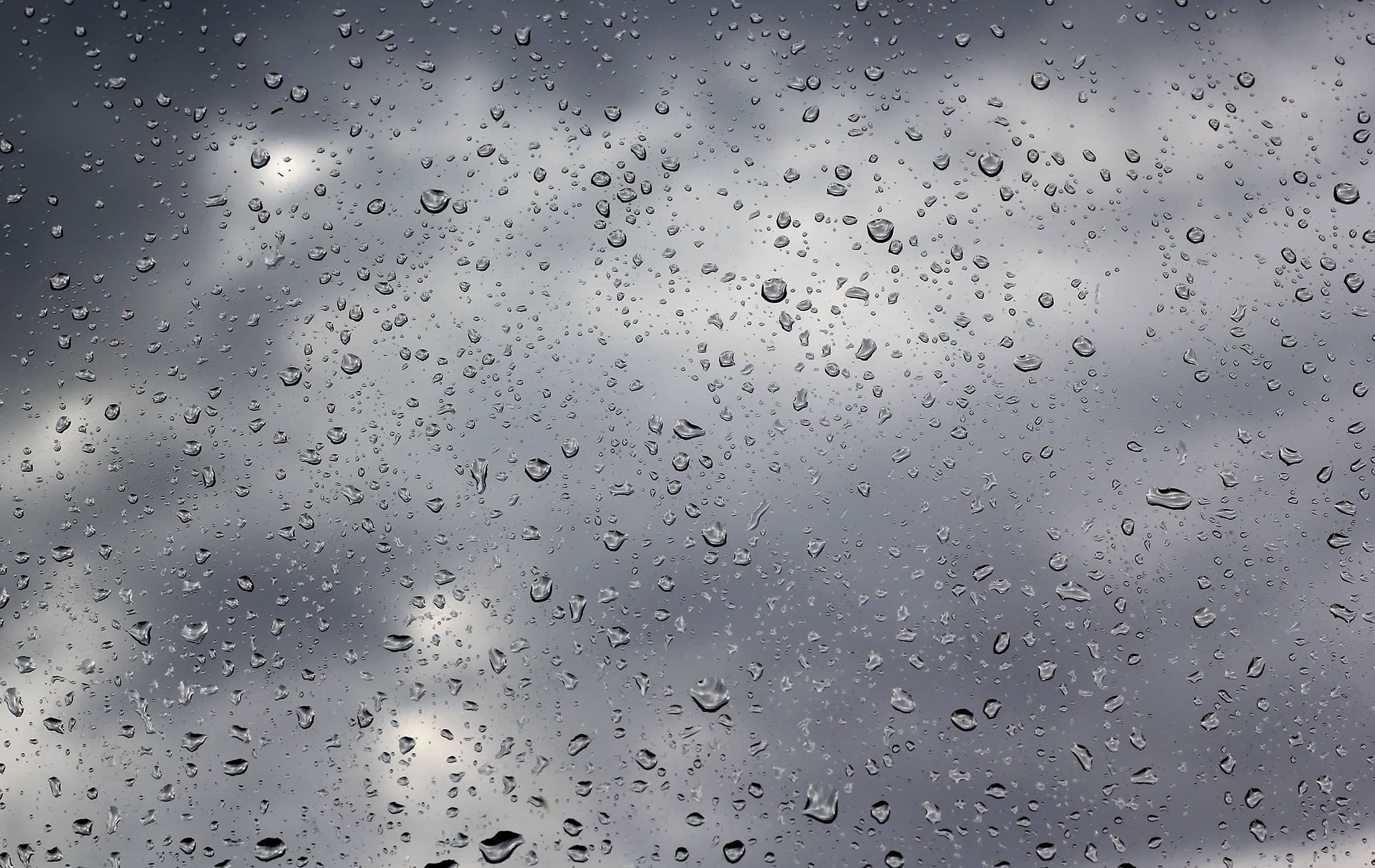 drops, rain, glass, water, clouds