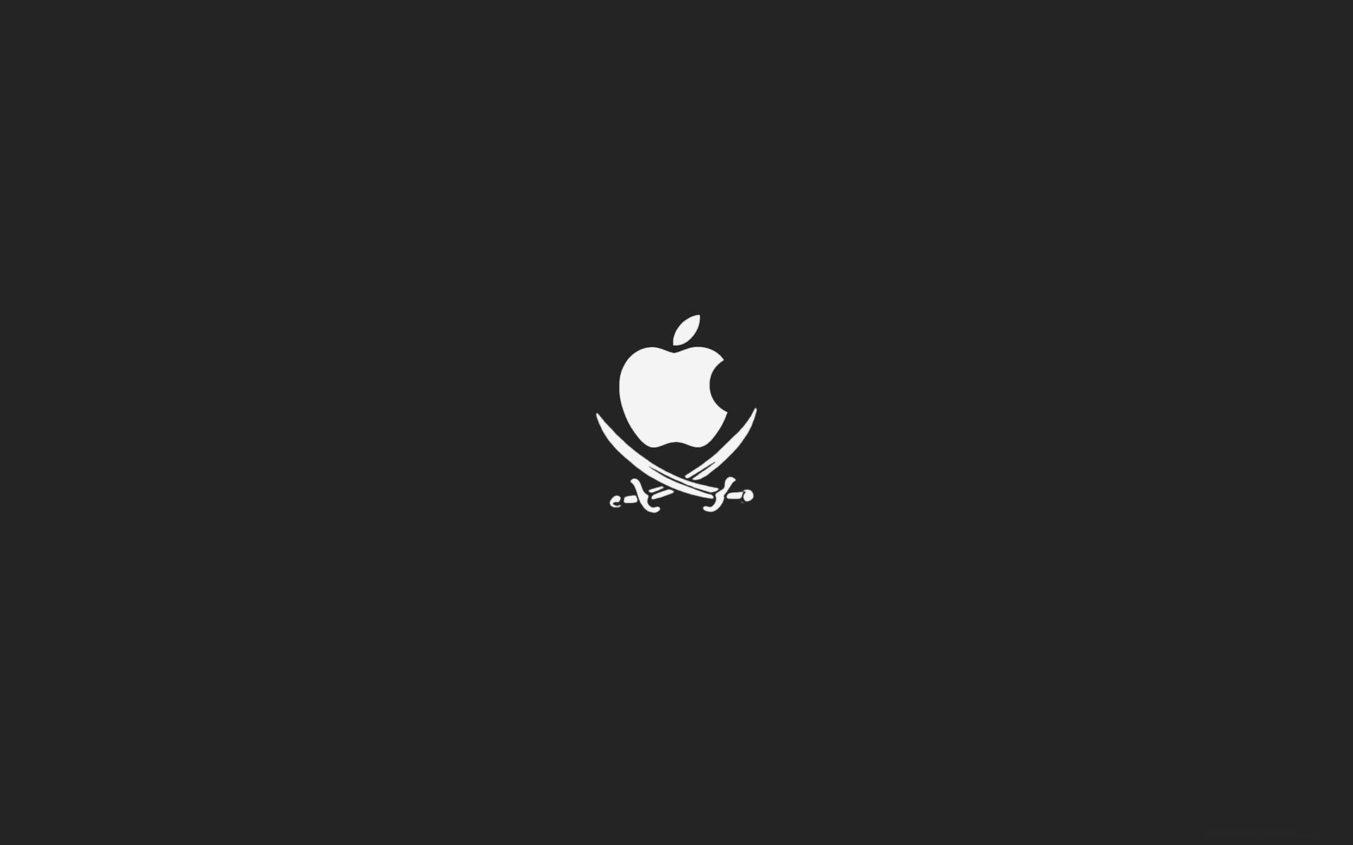 Apple and two sword logo, pirate, swords, copy space, illuminated