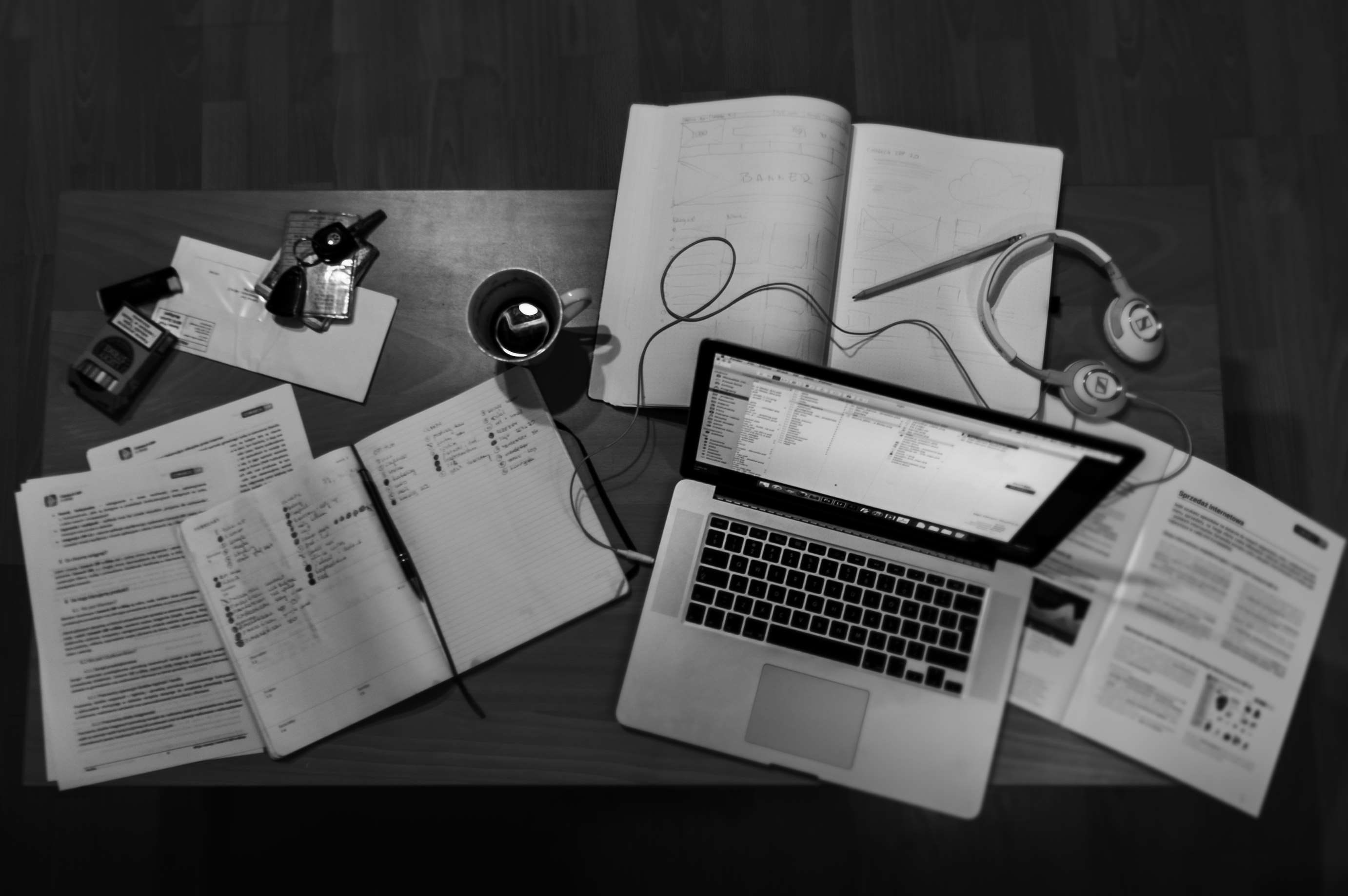 night, work, paper, table, communication, technology, high angle view