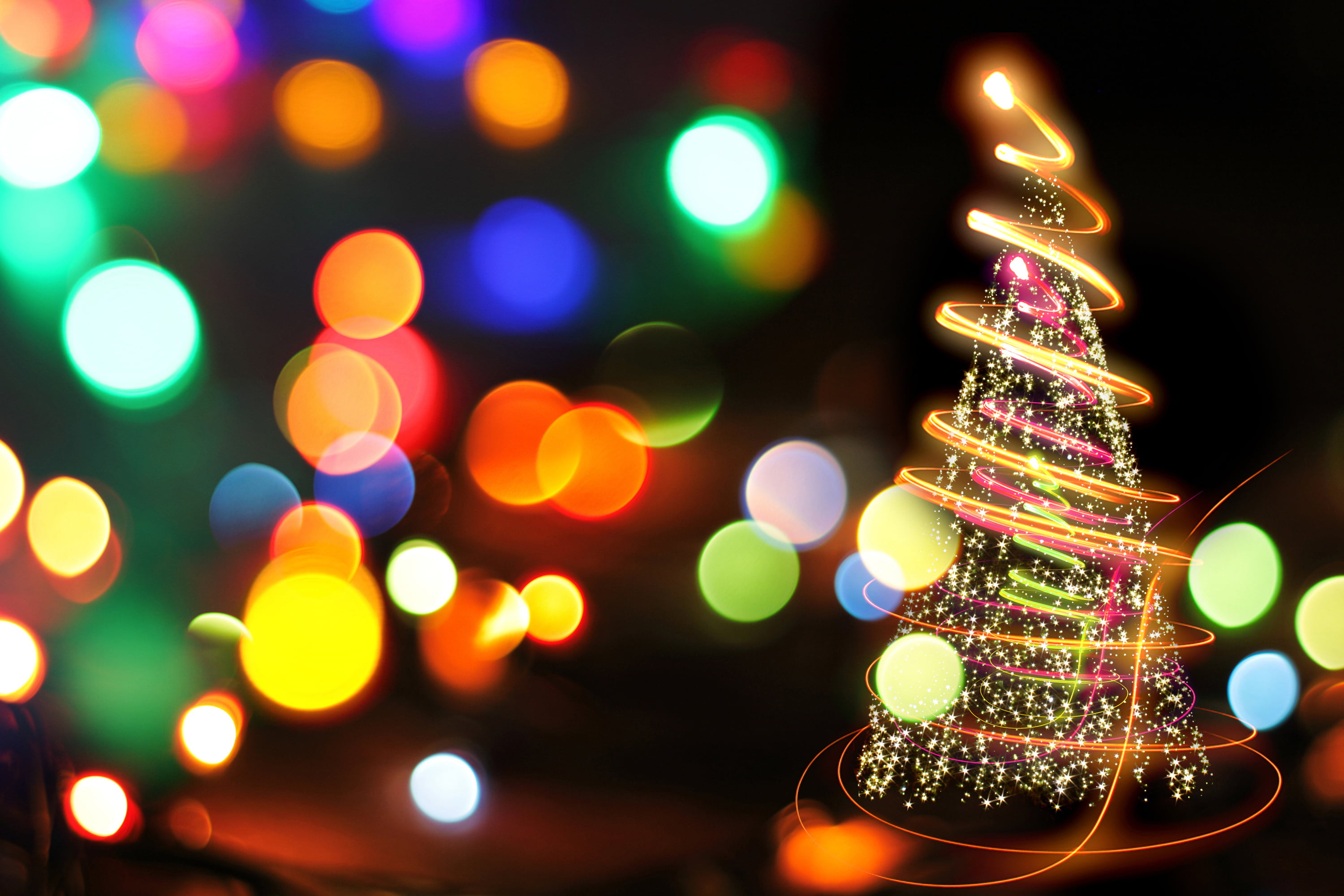 christmas tree illustration, stars, lights, spruce, New Year