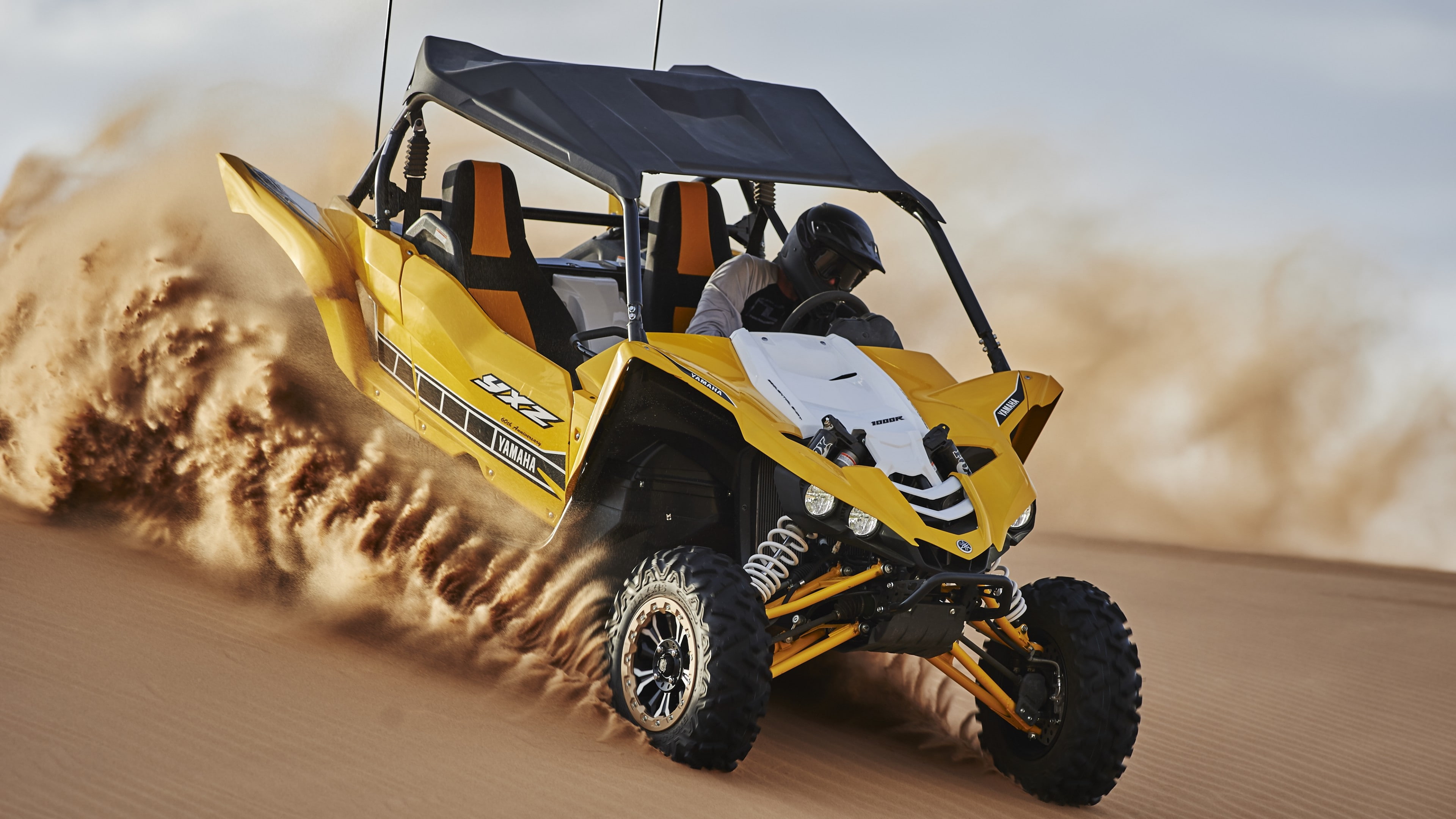white and yellow dune buggy running on dessert, Yamaha YXZ1000R SE Ride