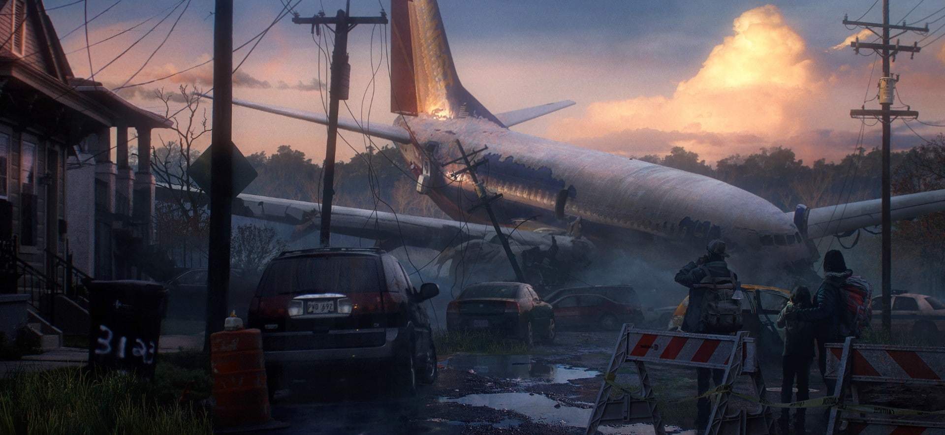 aircraft, crash, apocalyptic, drawing, artwork, Boeing 737
