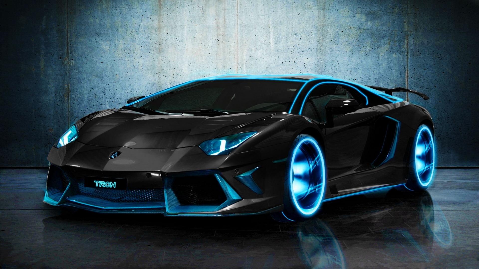 TRON Lamborghini Aventador, black sports car